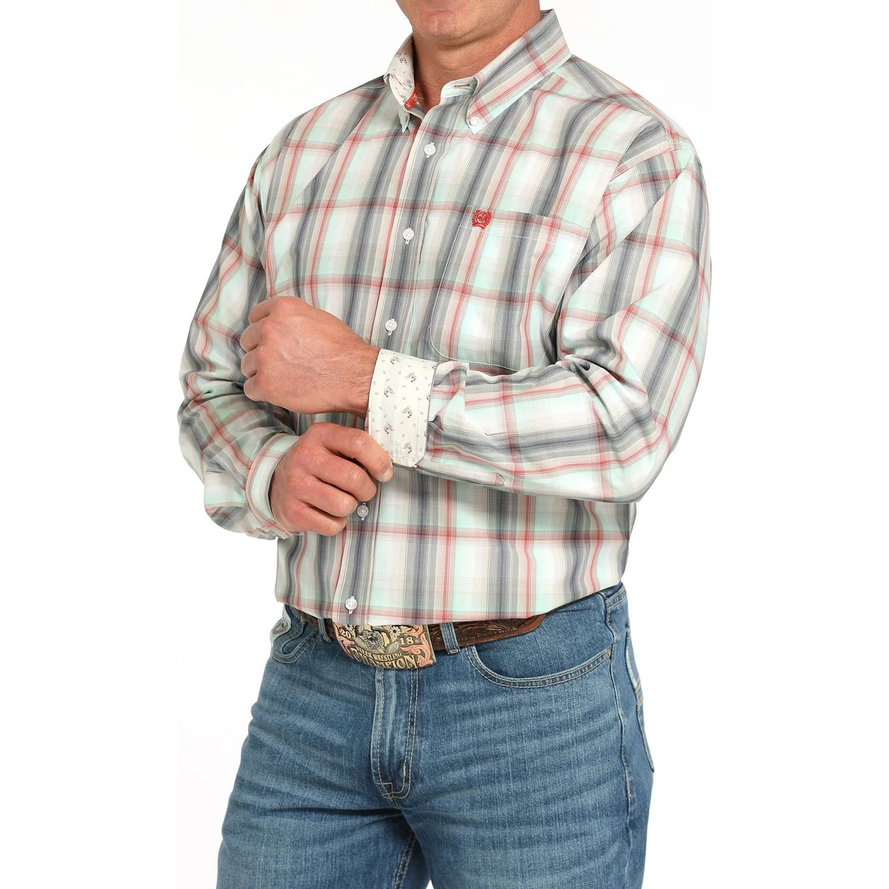 Men's Cinch Classic Long Sleeve Button Down Plaid Shirt MTW1105934 - Image 3