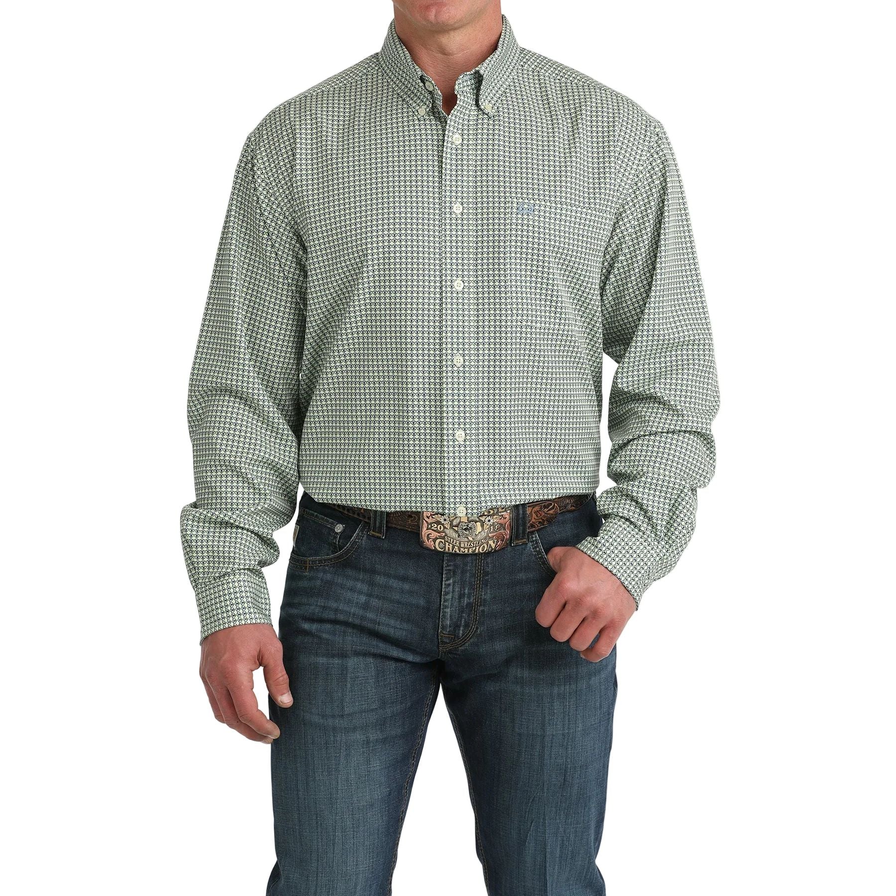 Men's Cinch Green Printed Arenaflex Button Down Shirt MTW1862041 - Image 4