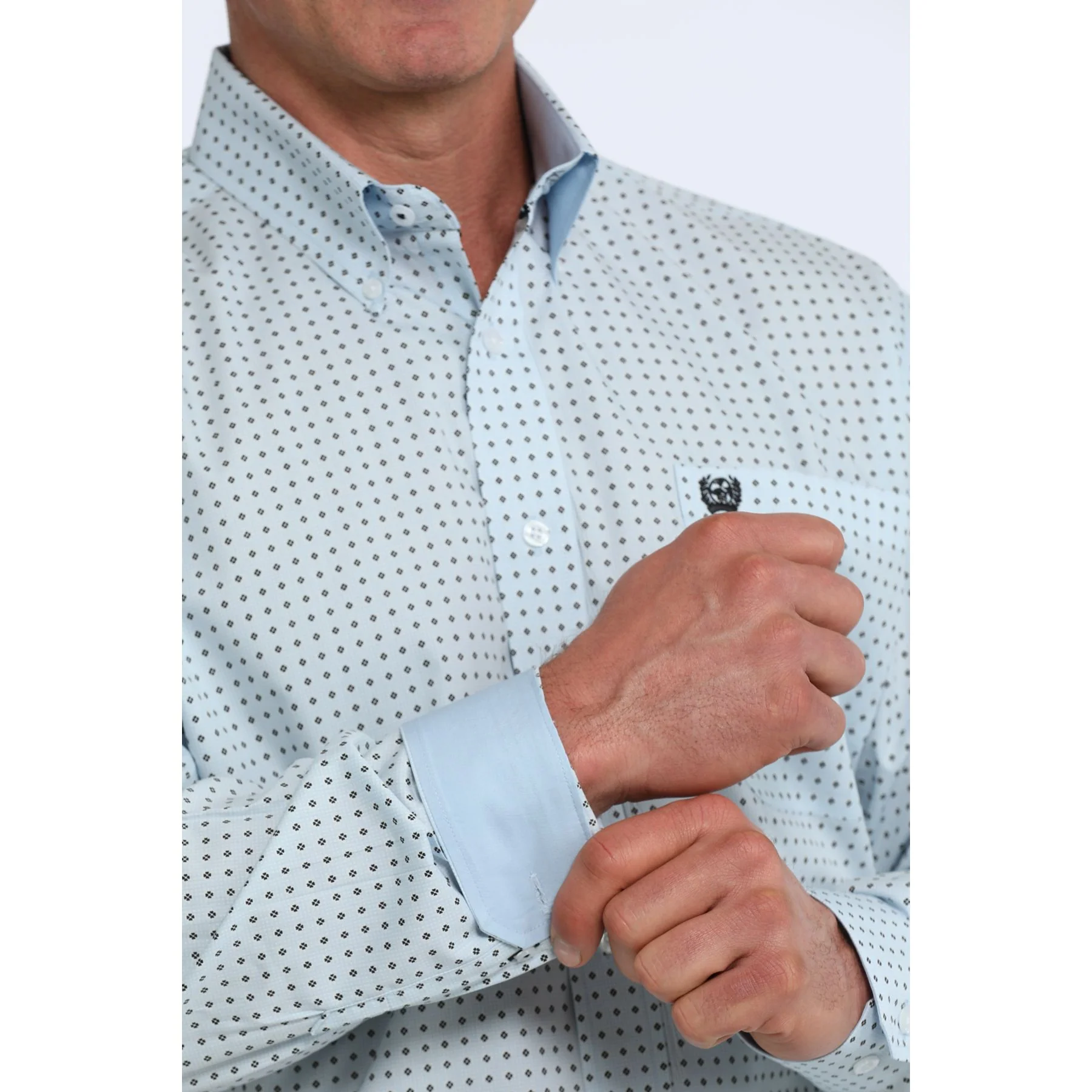Men's Cinch Light Blue Geo Print Long Sleeve Classic Fit Shirt MTW1106124 - Image 4