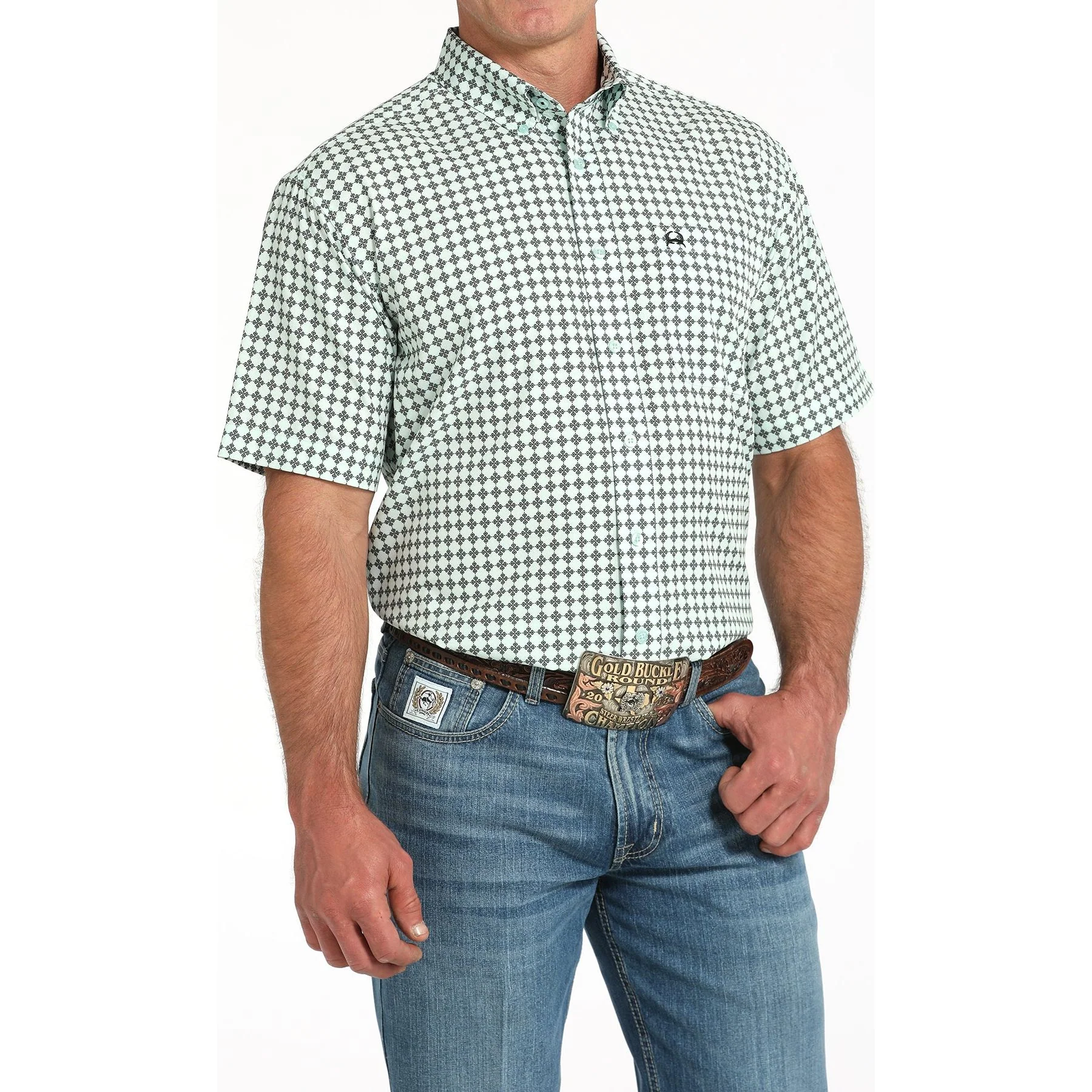 Men's Cinch Light Blue Short Sleeve Arenflex Button-Down Western Shirt MTW1704159-LTB - Image 3