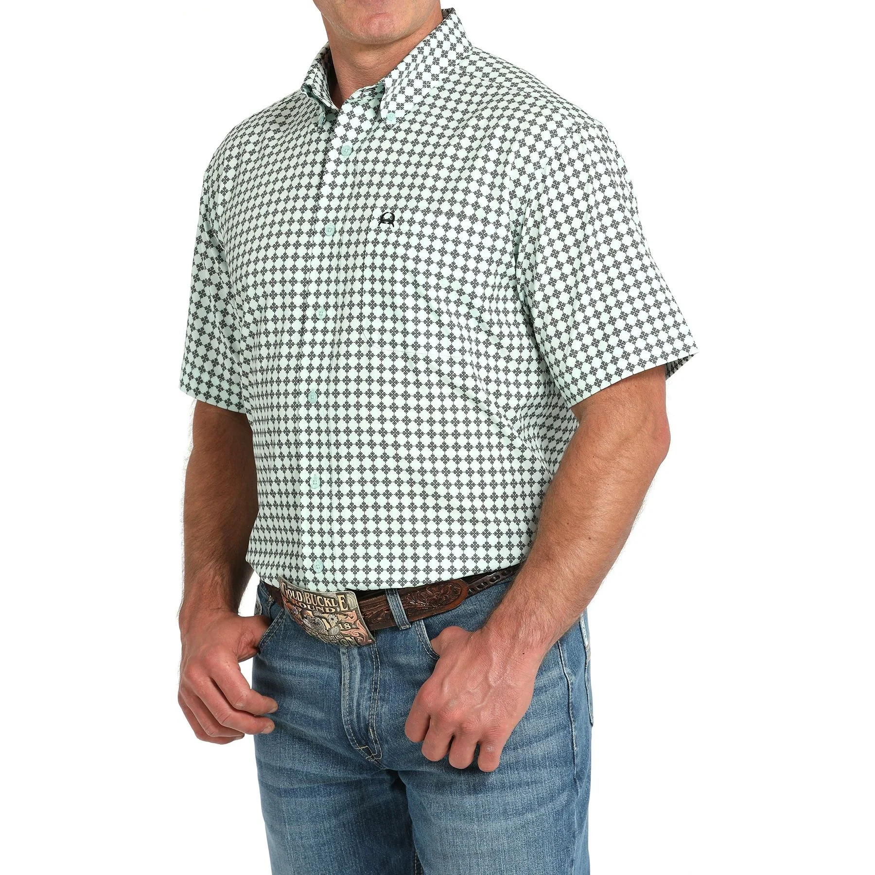 Men's Cinch Light Blue Short Sleeve Arenflex Button-Down Western Shirt MTW1704159-LTB - Image 4