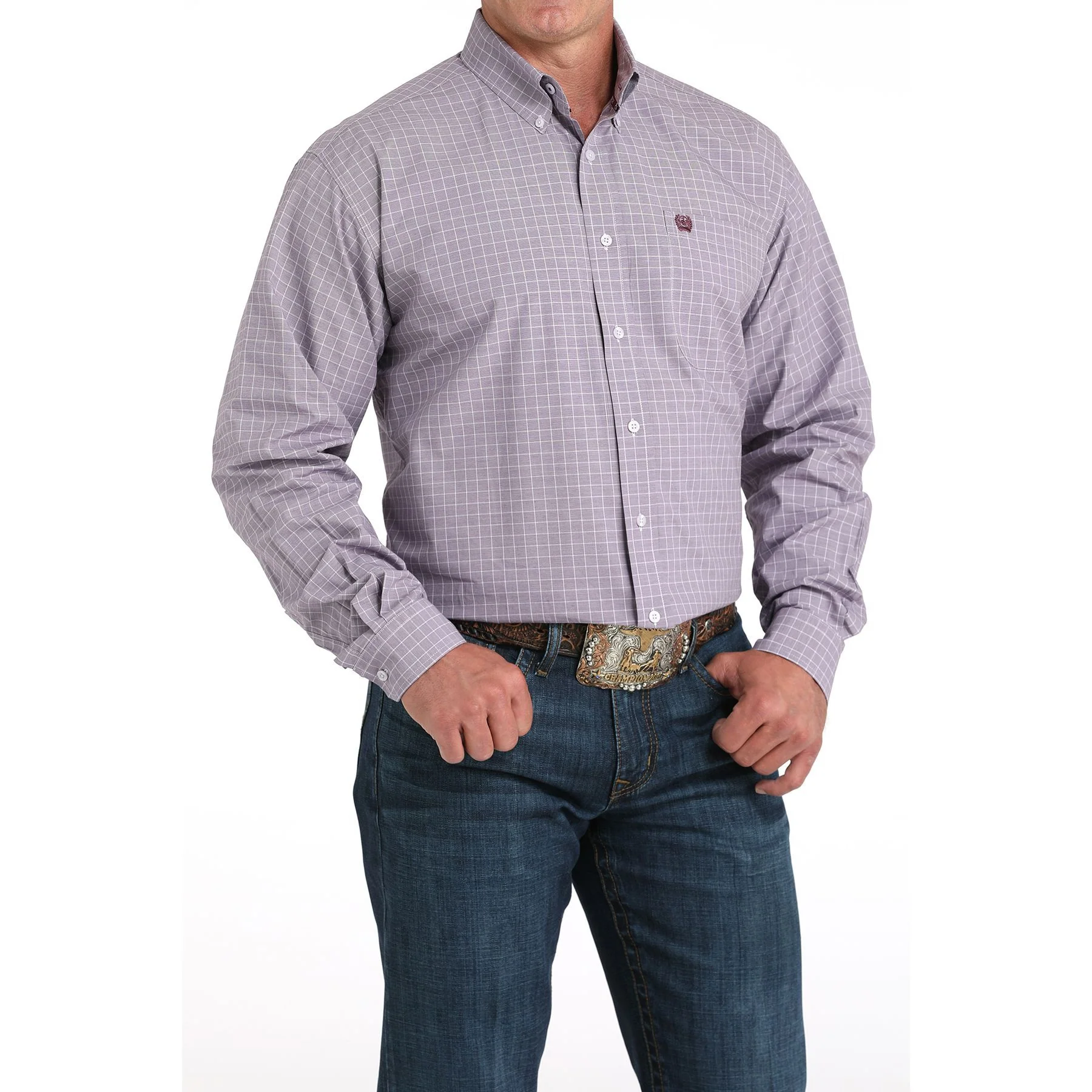 Men's Cinch Light Purple Plaid Print Western Shirt MTW1105976 - Image 2