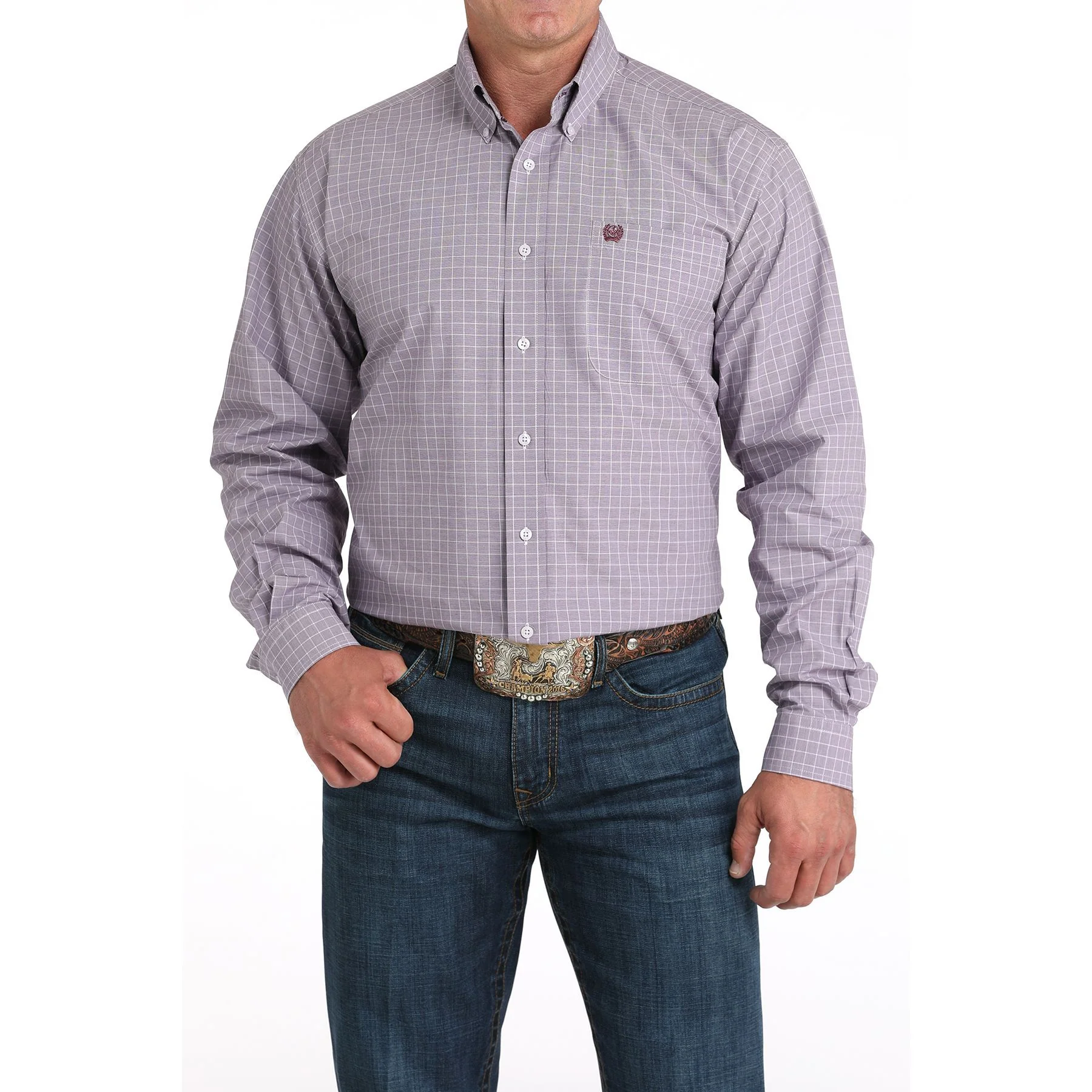 Men's Cinch Light Purple Plaid Print Western Shirt MTW1105976 - Image 4