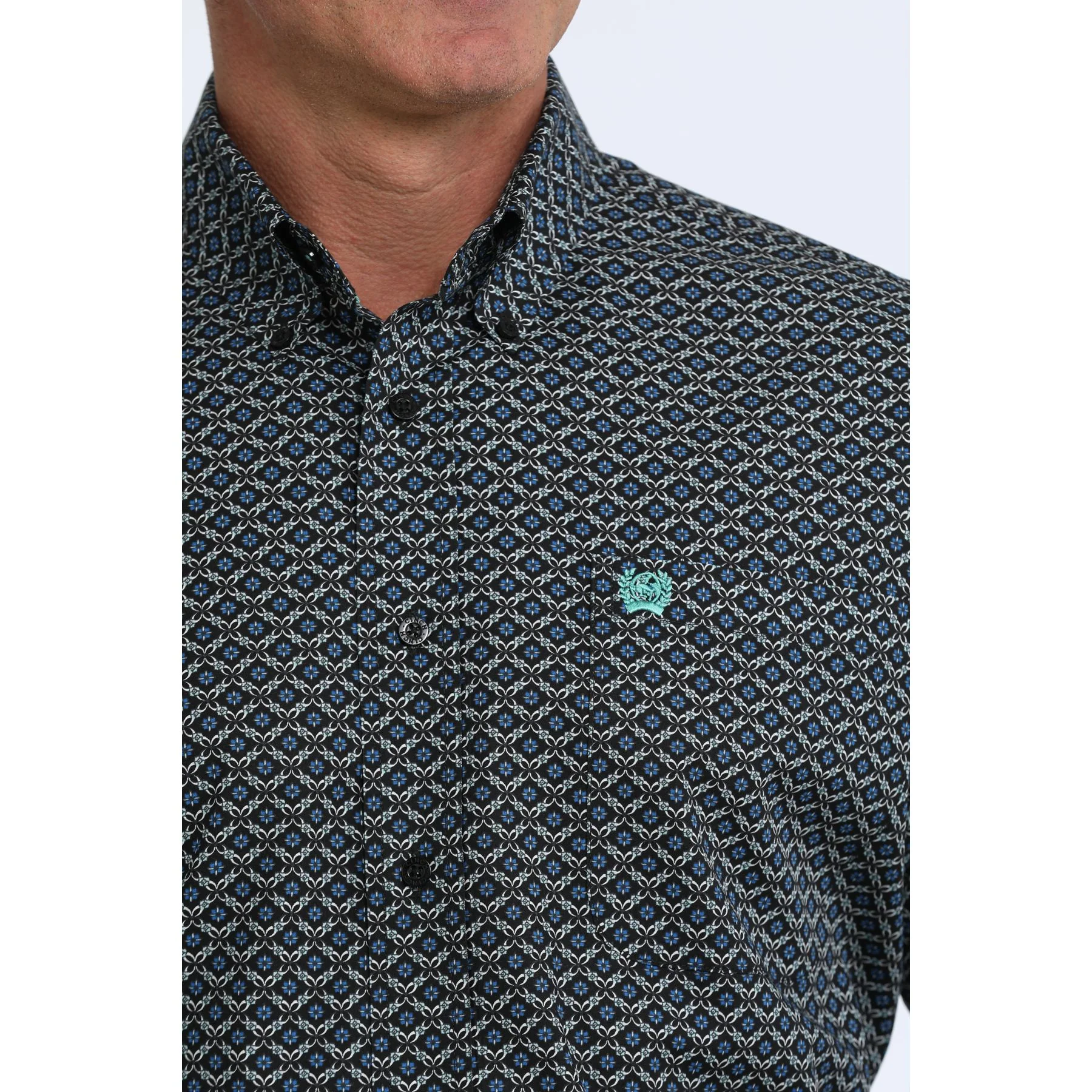 Men's Cinch Long Sleeve Blue and Black Geo Print Classic Fit Shirt MTW1106118 - Image 3