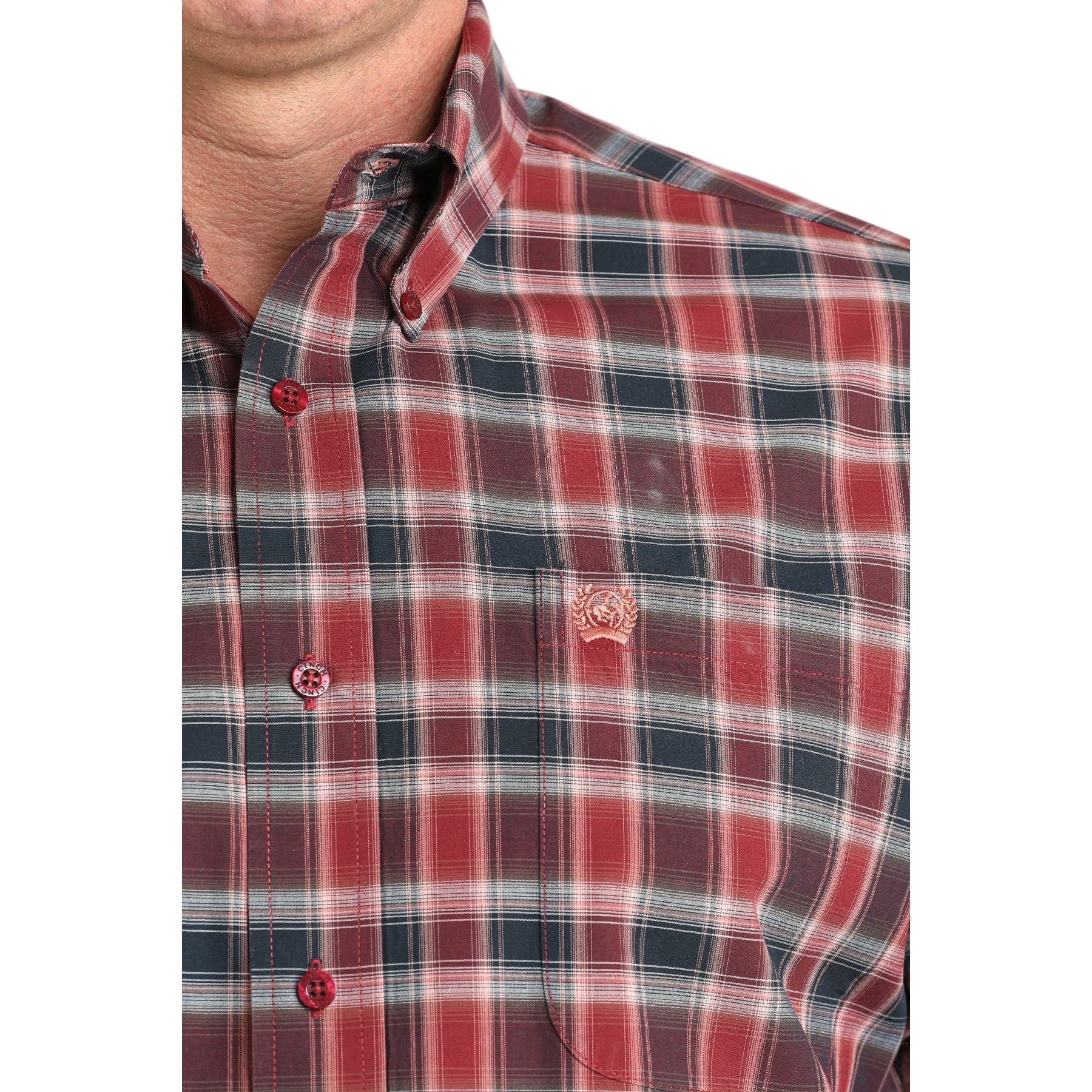 Men's Cinch Long Sleeve Burgundy Plaid Button Up Shirt MTW1106027 - Image 3