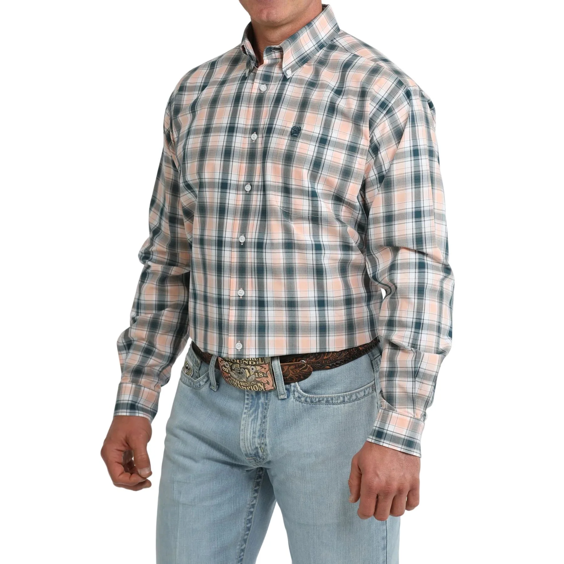 Men's Cinch Long Sleeve Coral Plaid Classic Fit Button Down Shirt MTW1106103