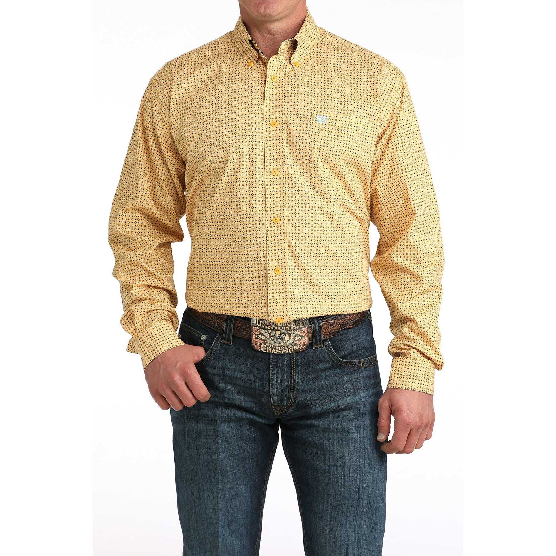 Men's Cinch Long Sleeve Gold Printed Button Down Shirt MTW1106068 - Image 2