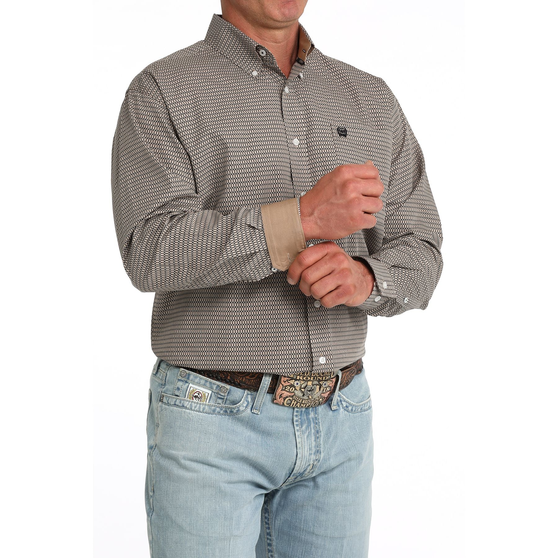 Men's Cinch Long Sleeve Khaki Printed Button Up Shirt MTW1106089 - Image 2