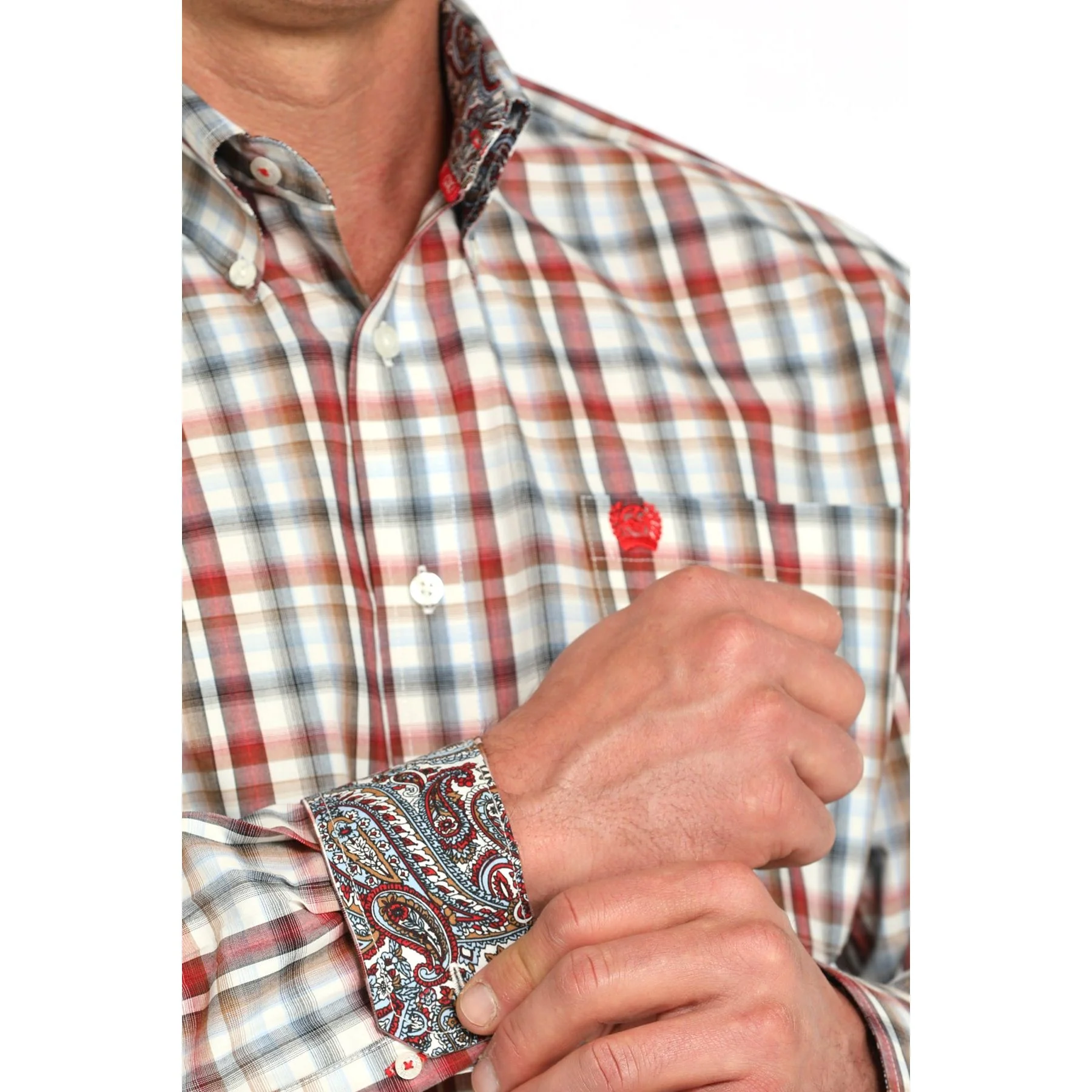 Men's Cinch Long Sleeve Plaid Button Up MTW1105946-CRE - Image 3