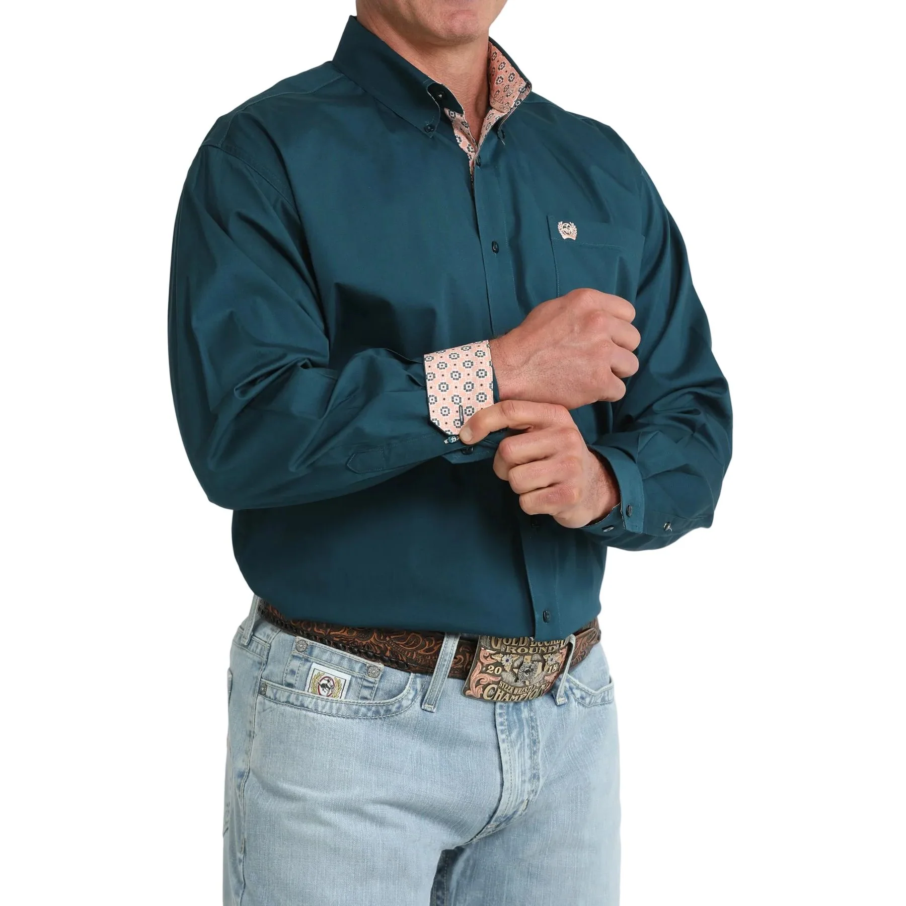 Men's Cinch Long Sleeve Solid Teal Button Down Shirt MTW1106106 - Image 2