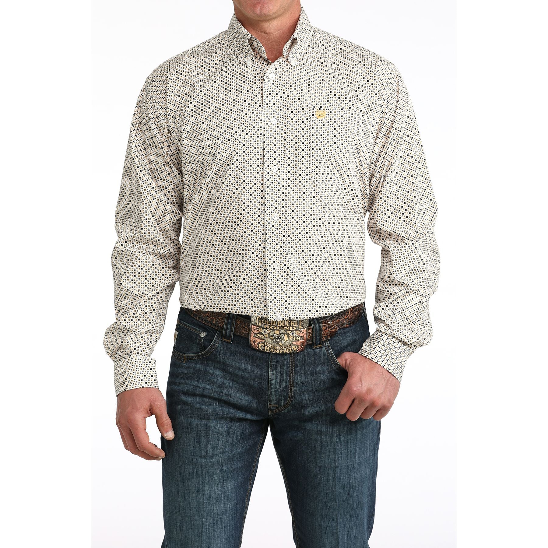 Men's Cinch Long Sleeve White and Printed Button Down Shirt MTW1106069 - Image 4