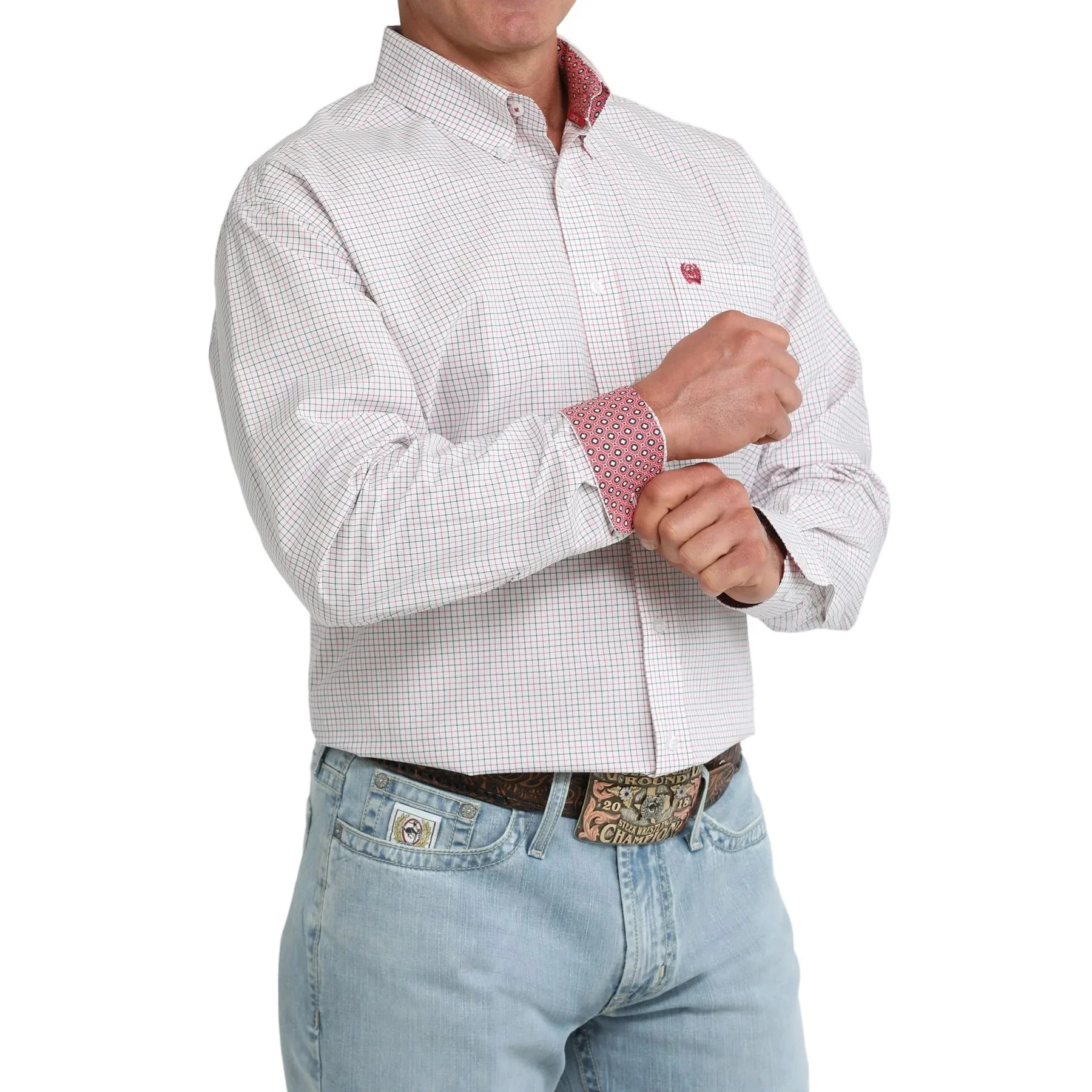 Men's Cinch Long Sleeve White Plaid Button Up Shirt MTW1106099 - Image 2