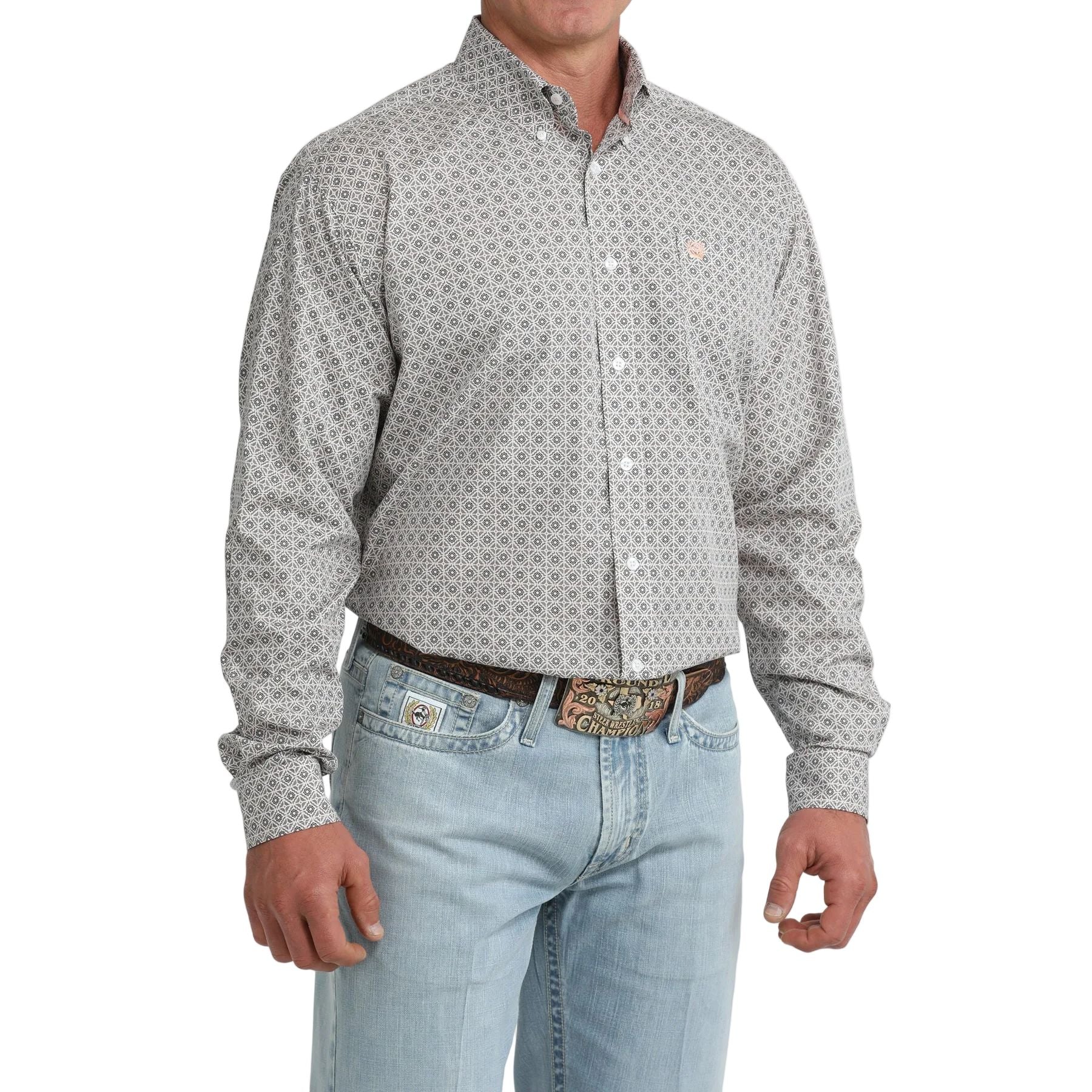 Men's Cinch Long Sleeve White Printed Button Up Shirt MTW1106102 - Image 2