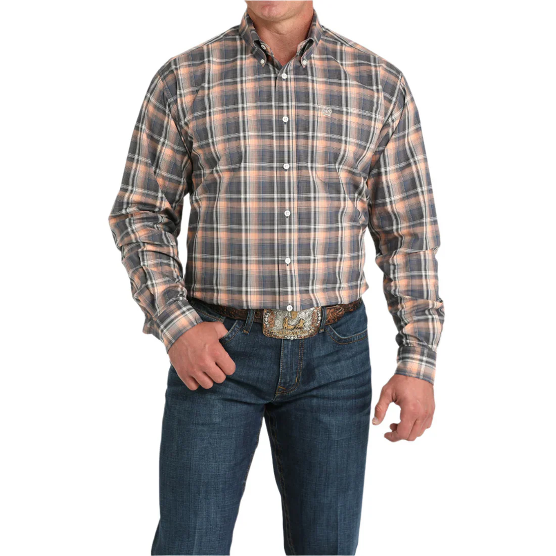 Men's Cinch Multi Color Plaid Print Button Down Shirt MTW1105965