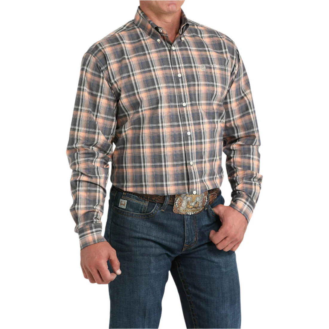 Men's Cinch Multi Color Plaid Print Button Down Shirt MTW1105965 - Image 2