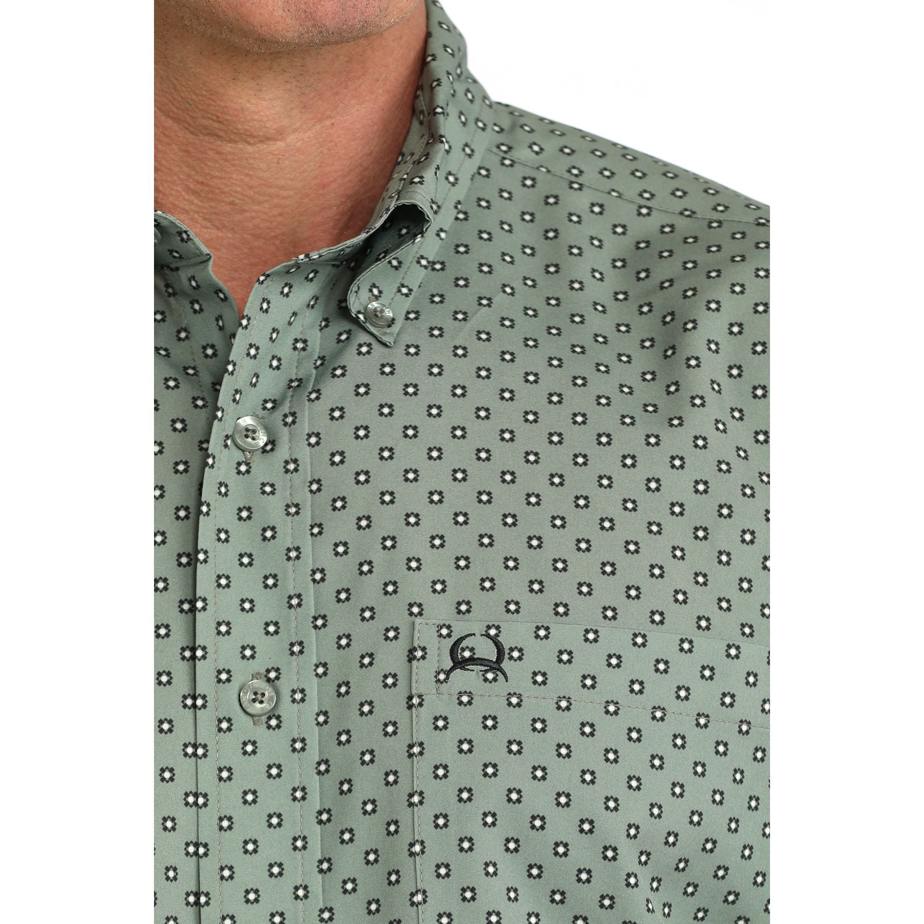 Men's Cinch Olive Geo Printed Arenaflex Short Sleeve Button Up MTW1704176 - Image 3