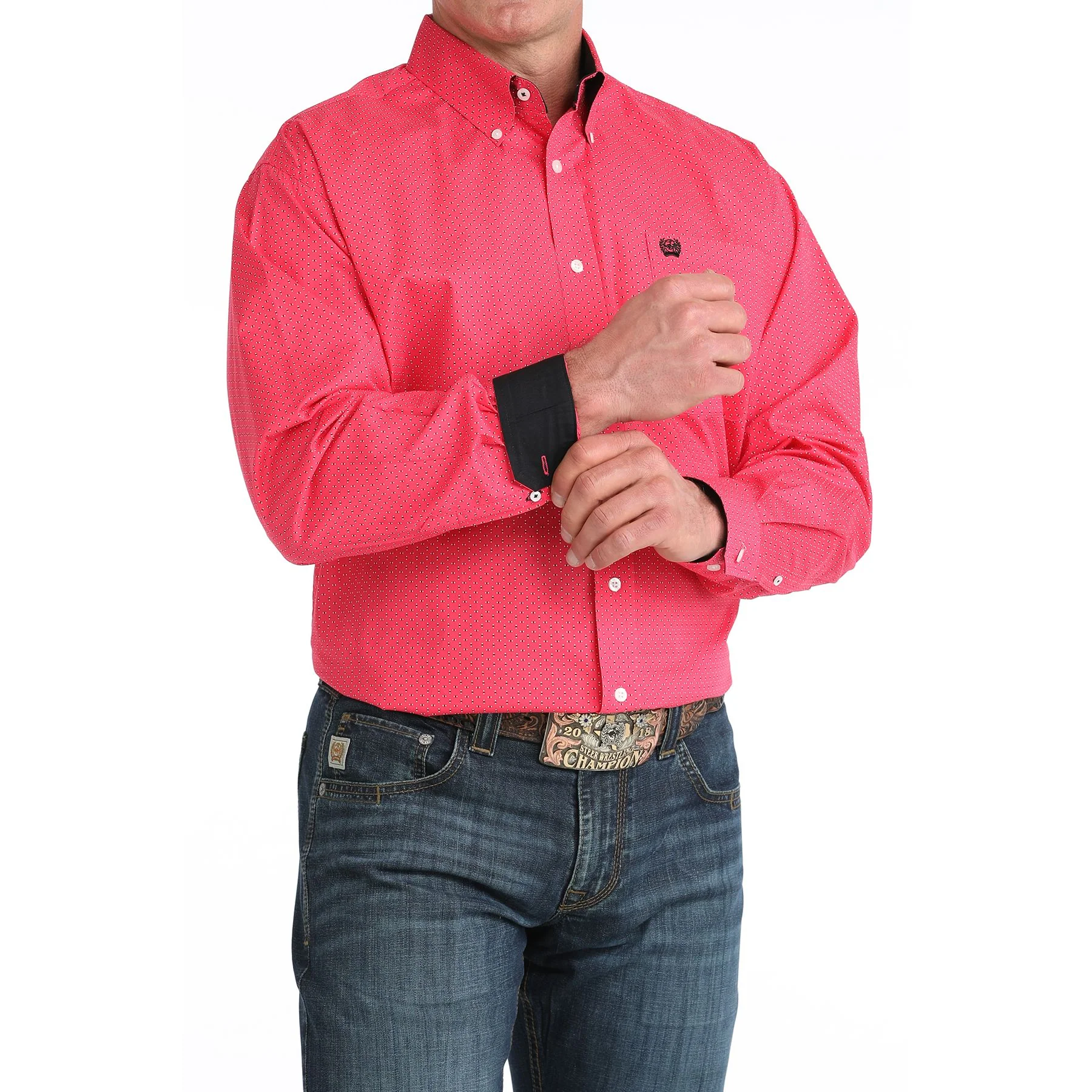 Men's Cinch Pink with Dots Long Sleeve Western Shirt MTW1106045 - Image 2
