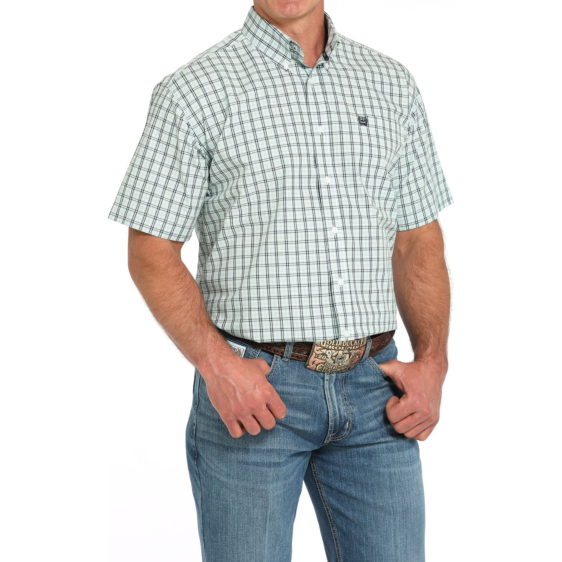 Men's Cinch Plaid Print Short Sleeve Button Down Shirt MTW1111487 - Image 2