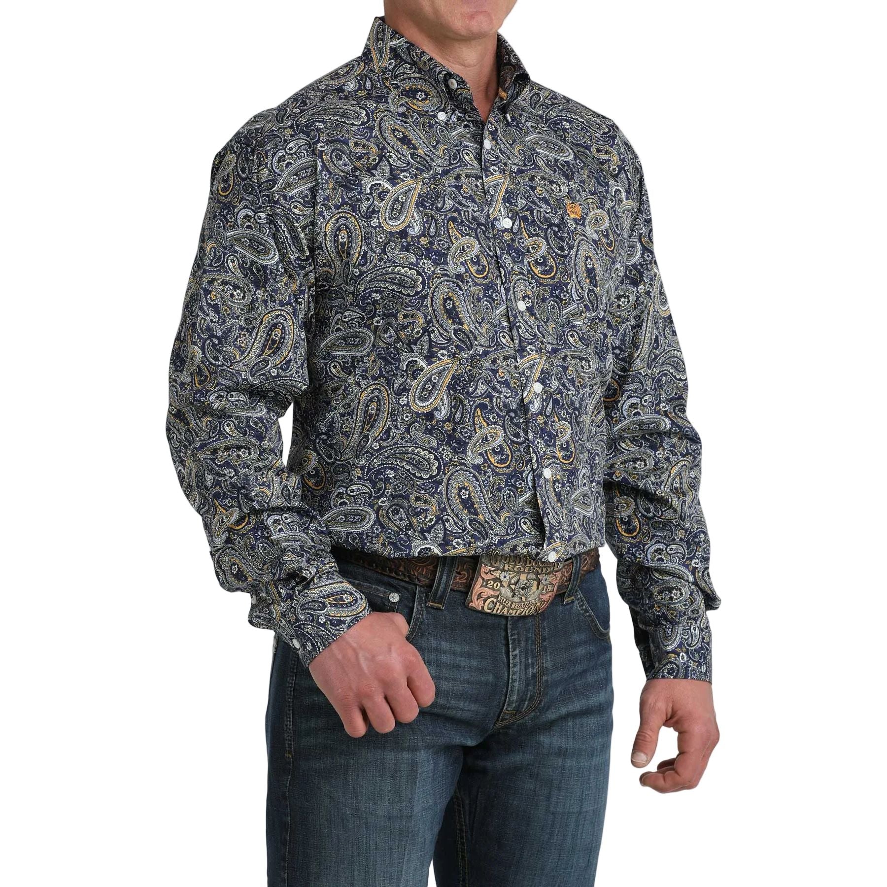 Men's Cinch Royal Blue Paisley Print Button Down Shirt MTW1106072 - Image 2
