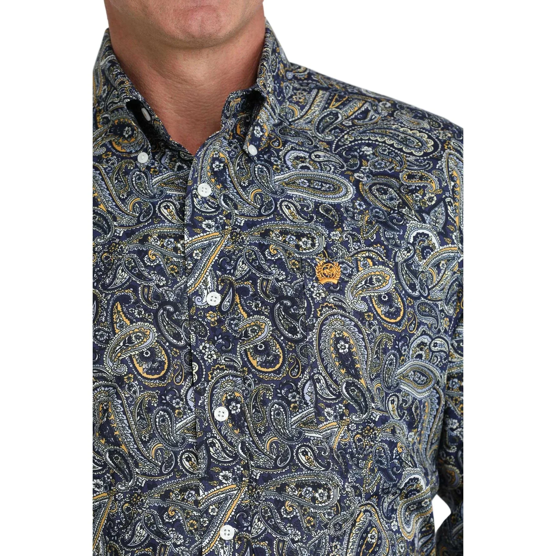 Men's Cinch Royal Blue Paisley Print Button Down Shirt MTW1106072 - Image 3