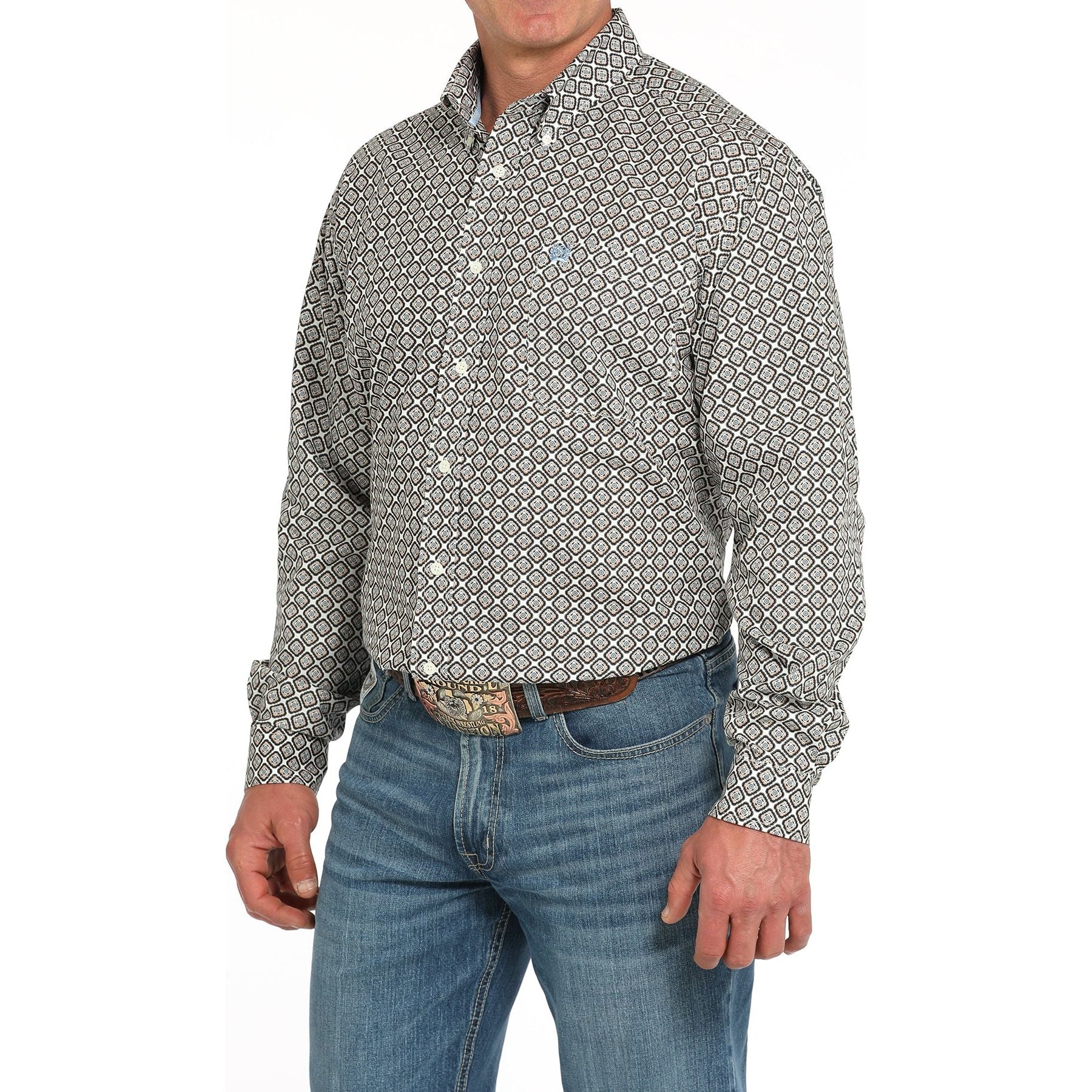 Men's Cinch Scalloped Diamond Long Sleeve Button Down Shirt MTW1105950-CRE - Image 4