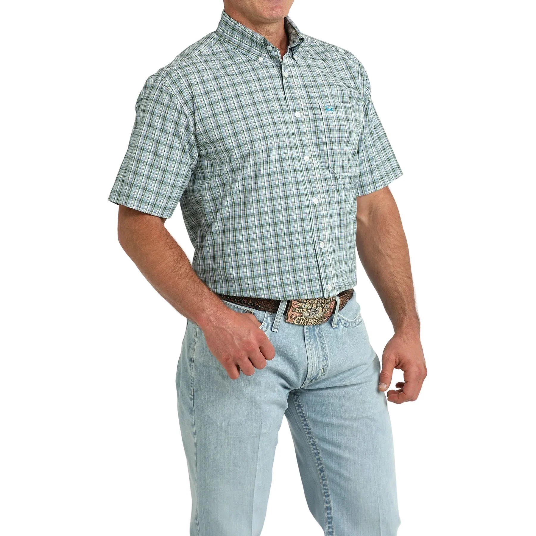 Men's Cinch Short Sleeve Arenaflex Plaid Button Down Shirt MTW1704169 - Image 2