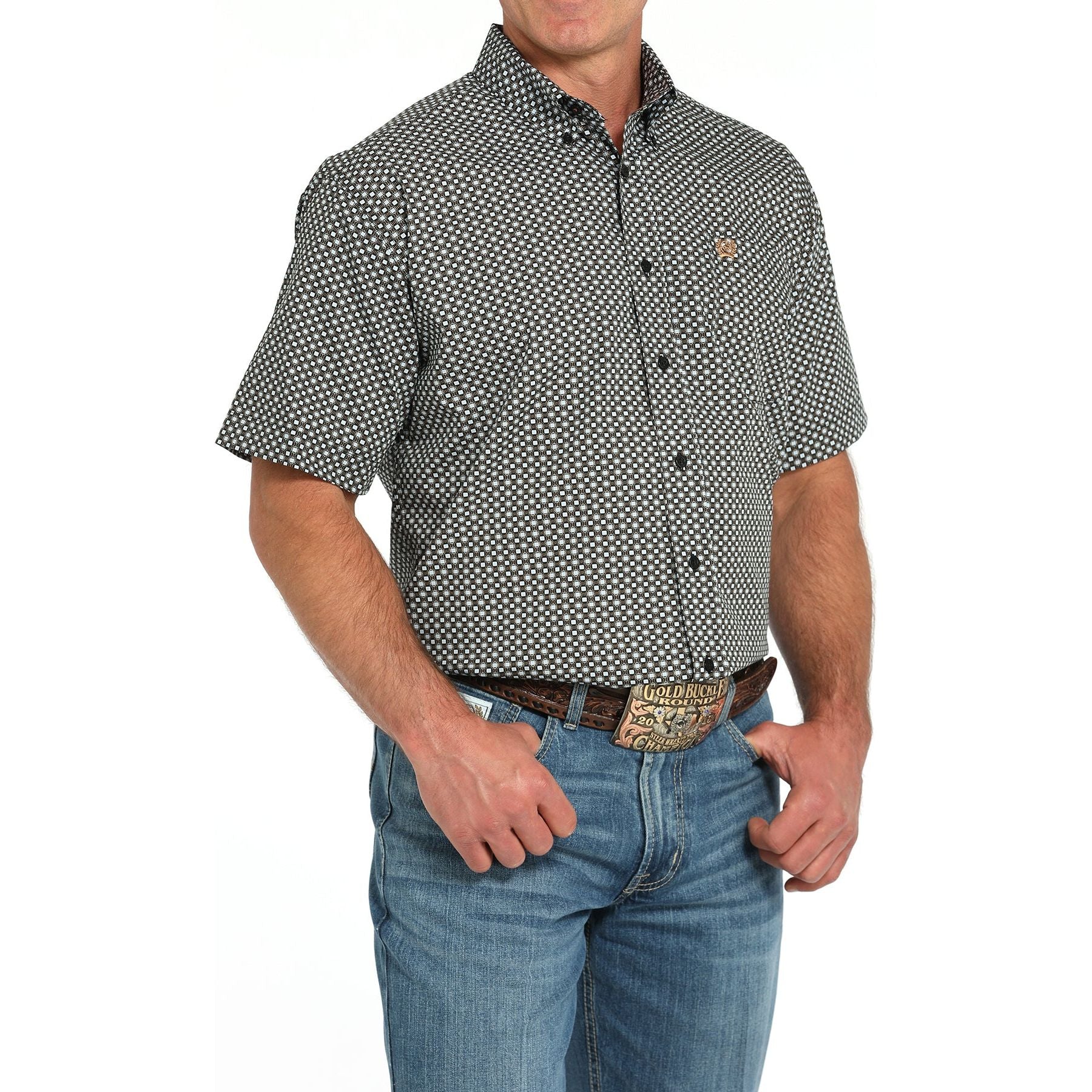 Men's Cinch Short Sleeve Black and Blue Printed Button Up MTW1111492-BLK - Image 2