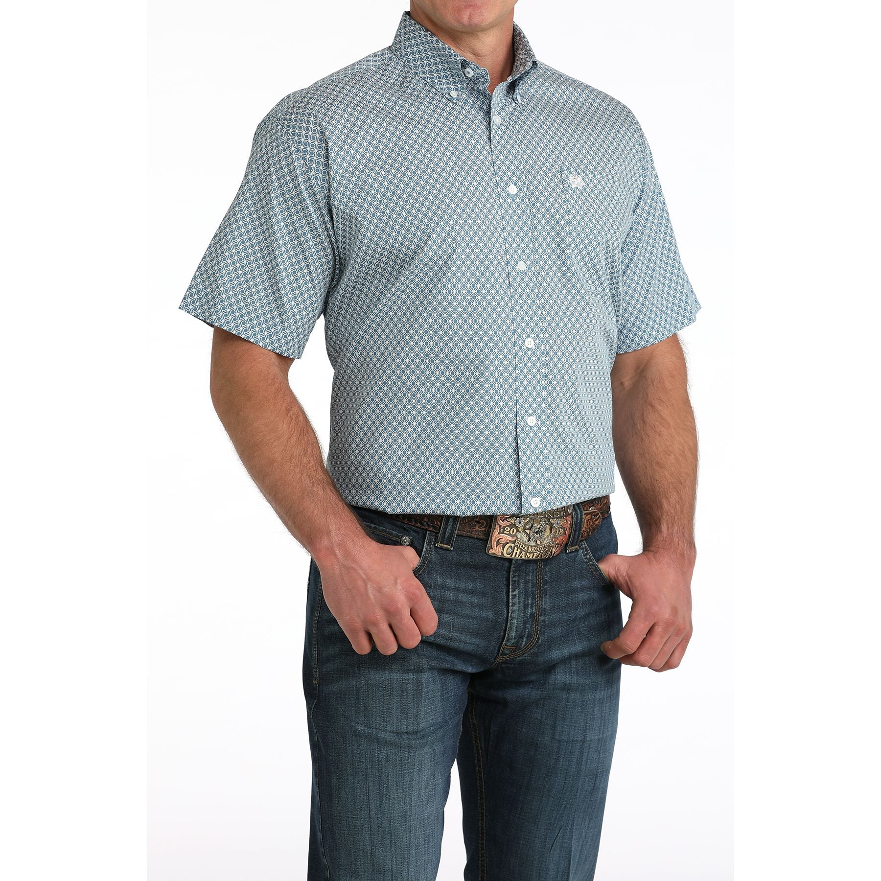 Men's Cinch Short Sleeve Blue Button Up Shirt MTW1111501 - Image 2
