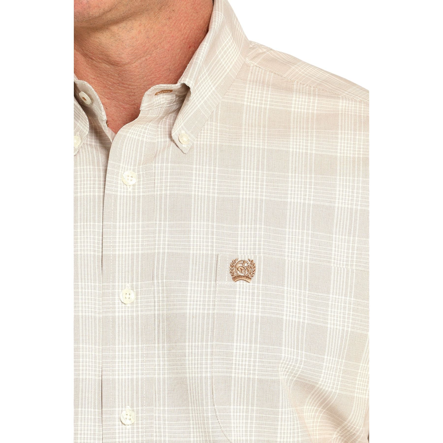 Men's Cinch Short Sleeve Khaki Plaid Button Down Western Shirt MTW1111489-KHA - Image 3