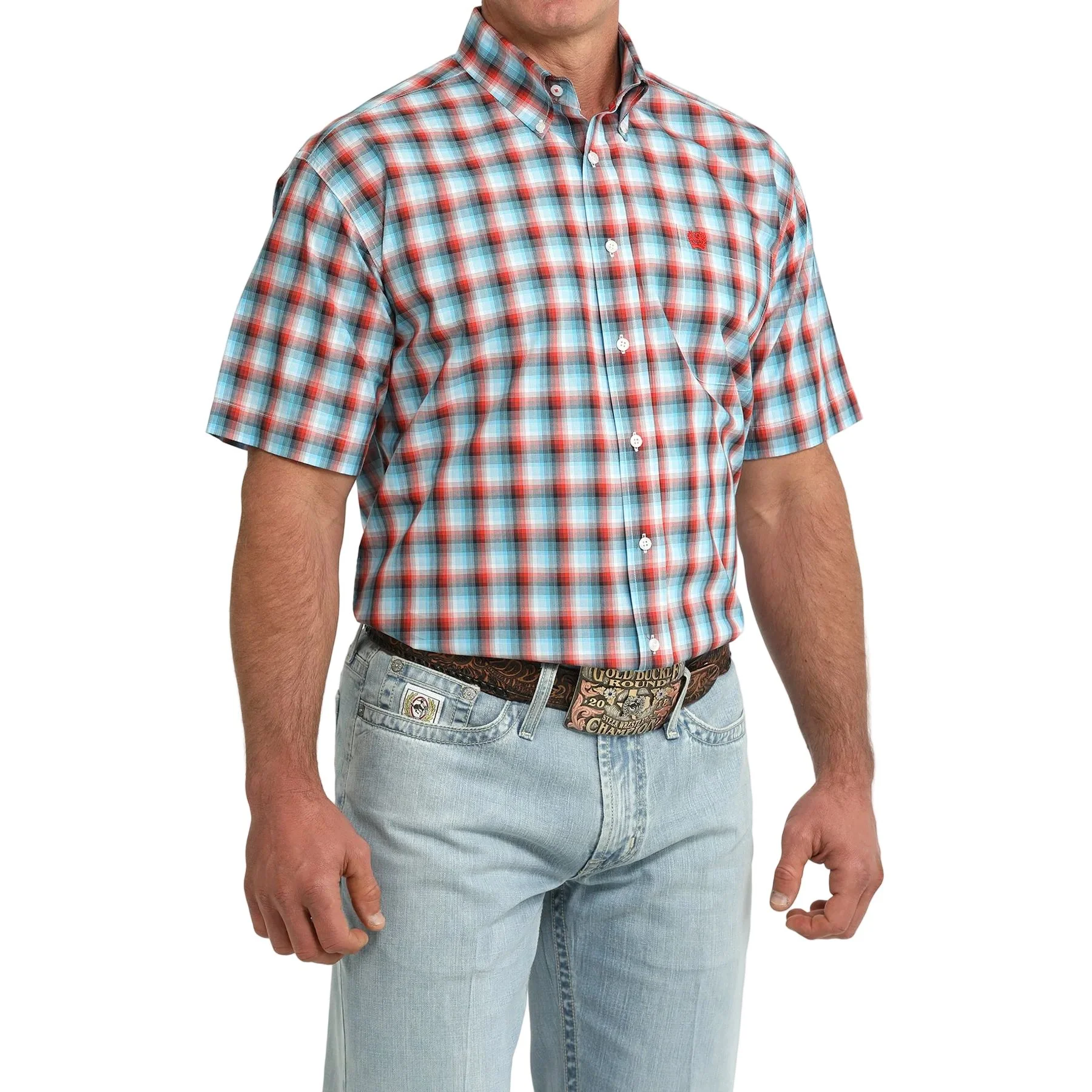 Men's Cinch Short Sleeve Plaid Button Down Shirt MTW1111521 - Image 2