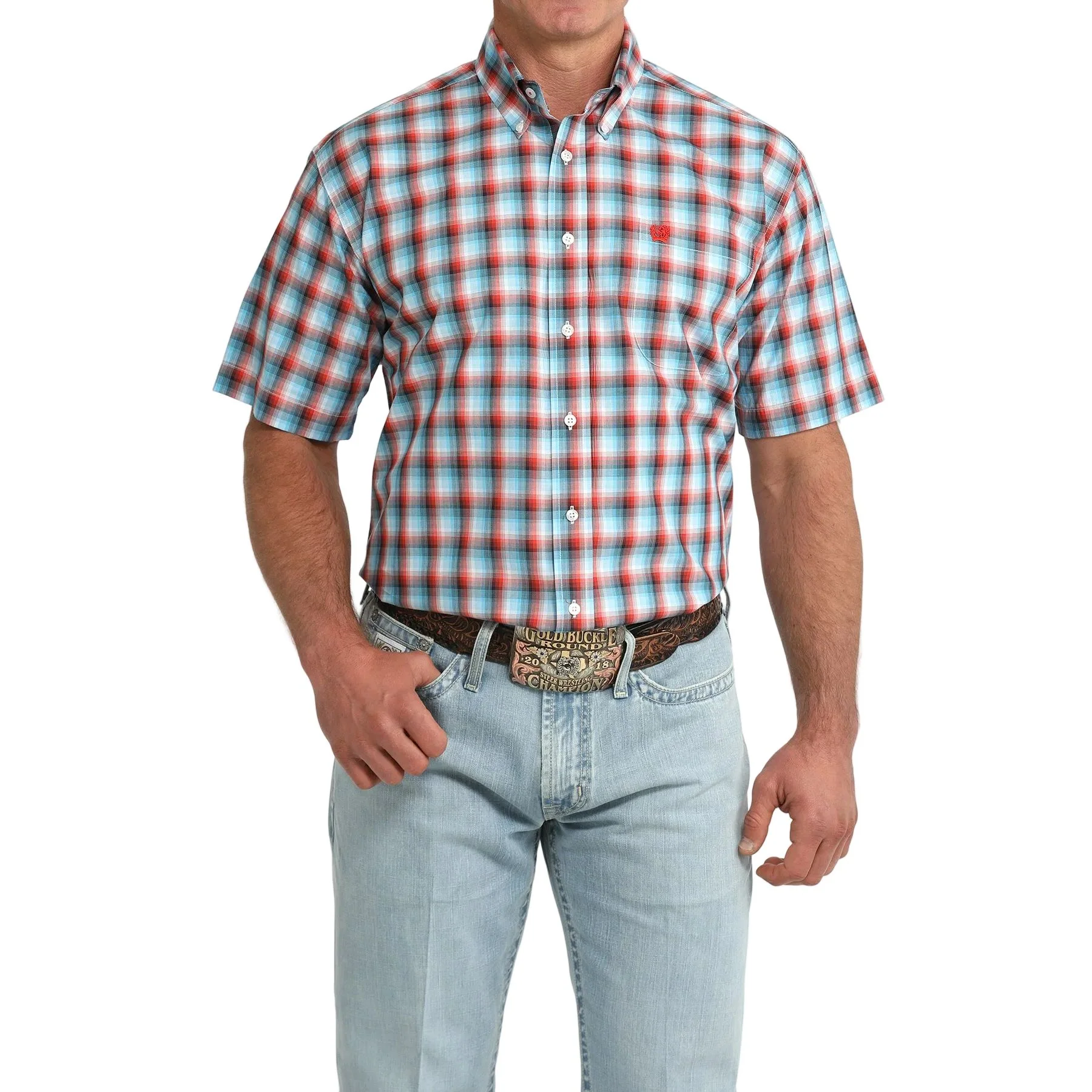 Men's Cinch Short Sleeve Plaid Button Down Shirt MTW1111521 - Image 4