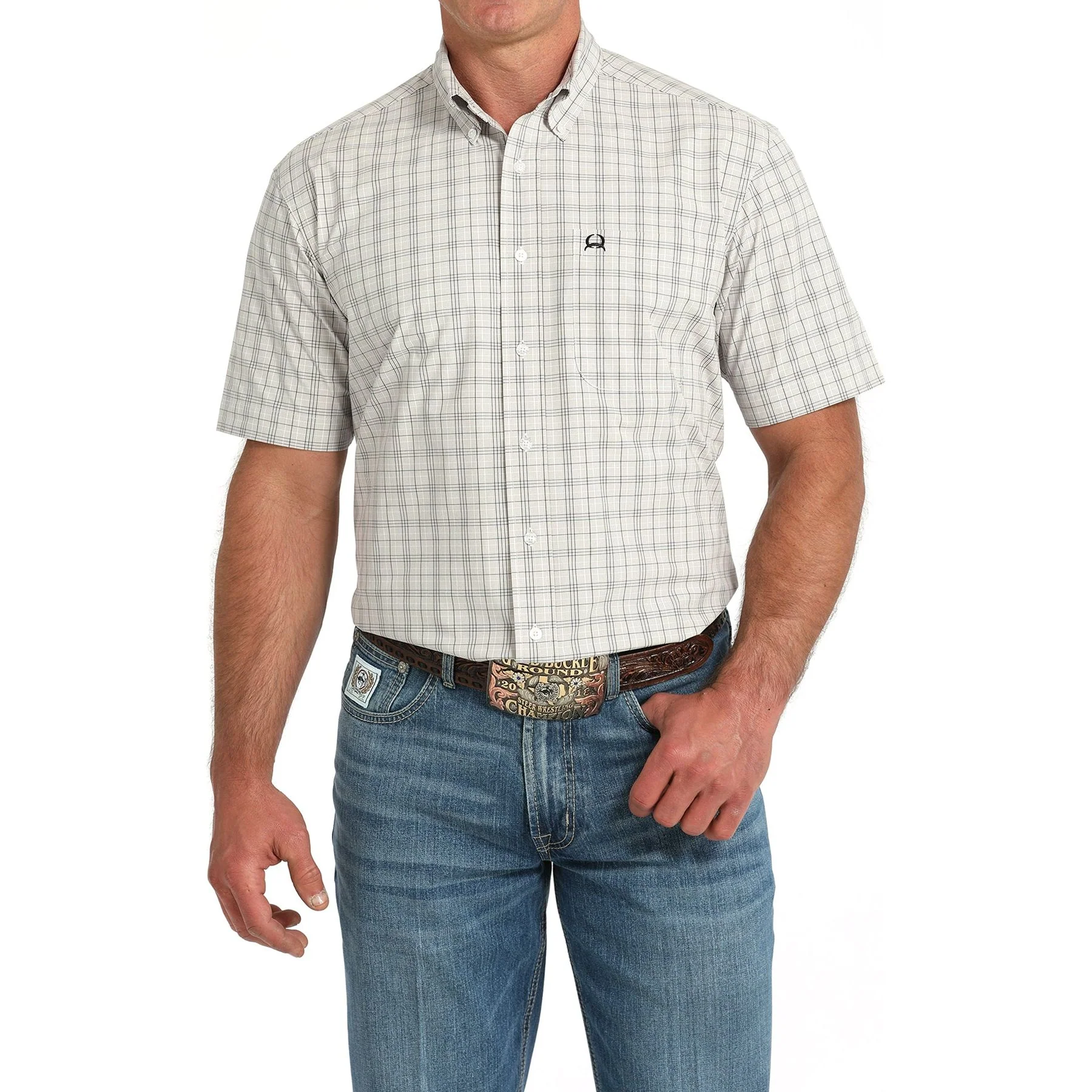 Men's Cinch Short Sleeve Plaid Button Up Western Shirt MTW1725002
