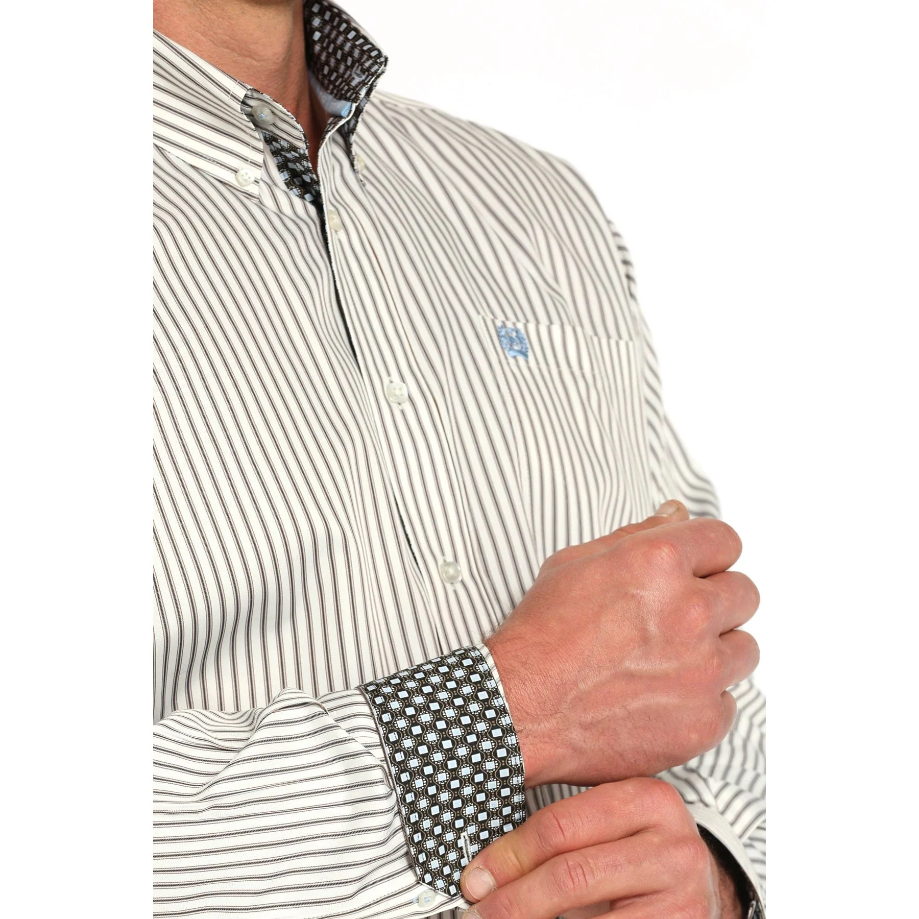 Men's Cinch Striped Print Long Sleeve Button-down Shirt MTW1105952-CRE - Image 4
