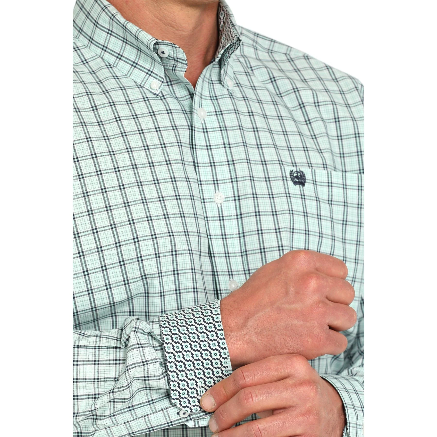 Men's Cinch Turquoise and Black Plaid Classic Fit Button Up Shirt MTW1105931 - Image 4