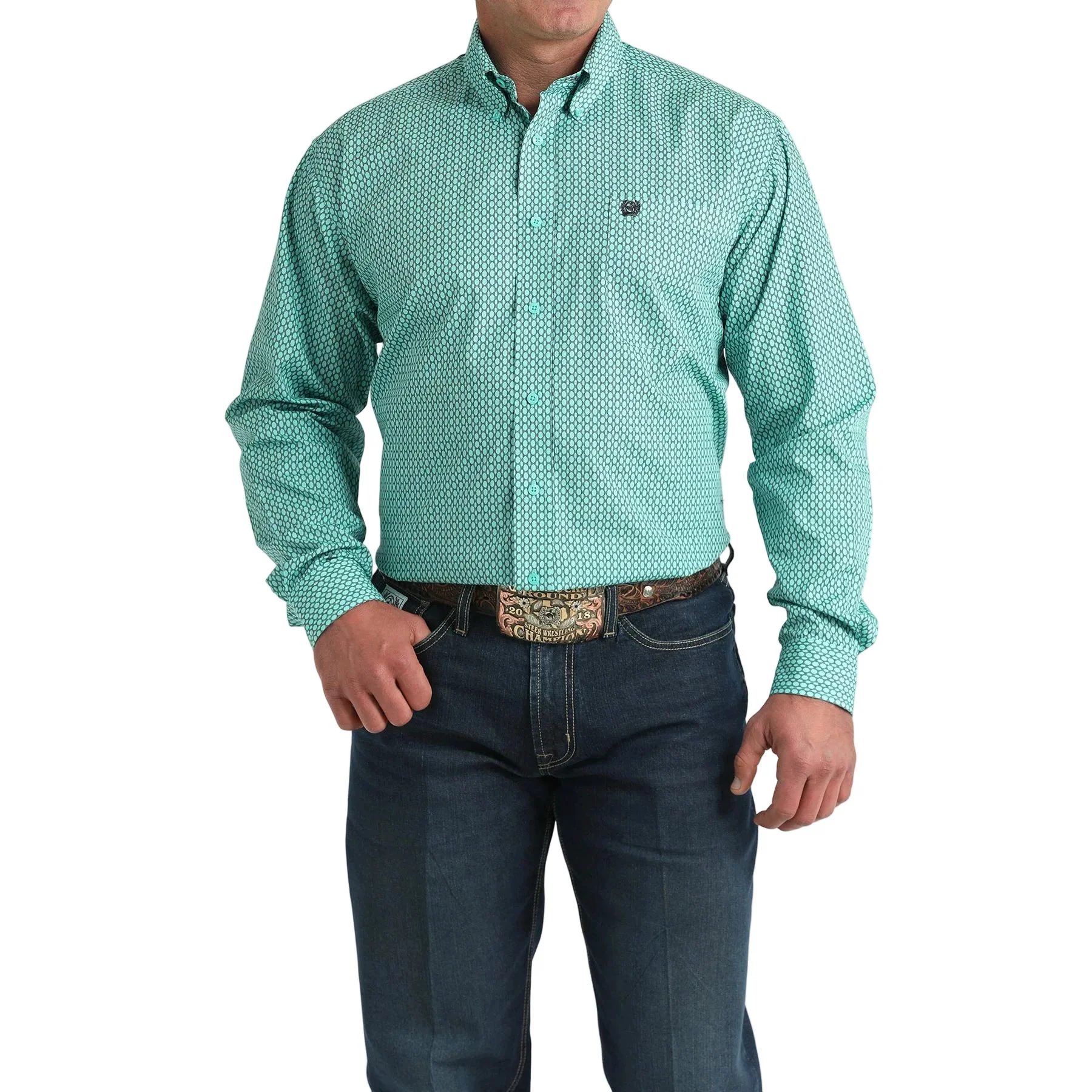 Men's Cinch Turquoise Geo Print Button Down Shirt MTW1106034 - Image 4