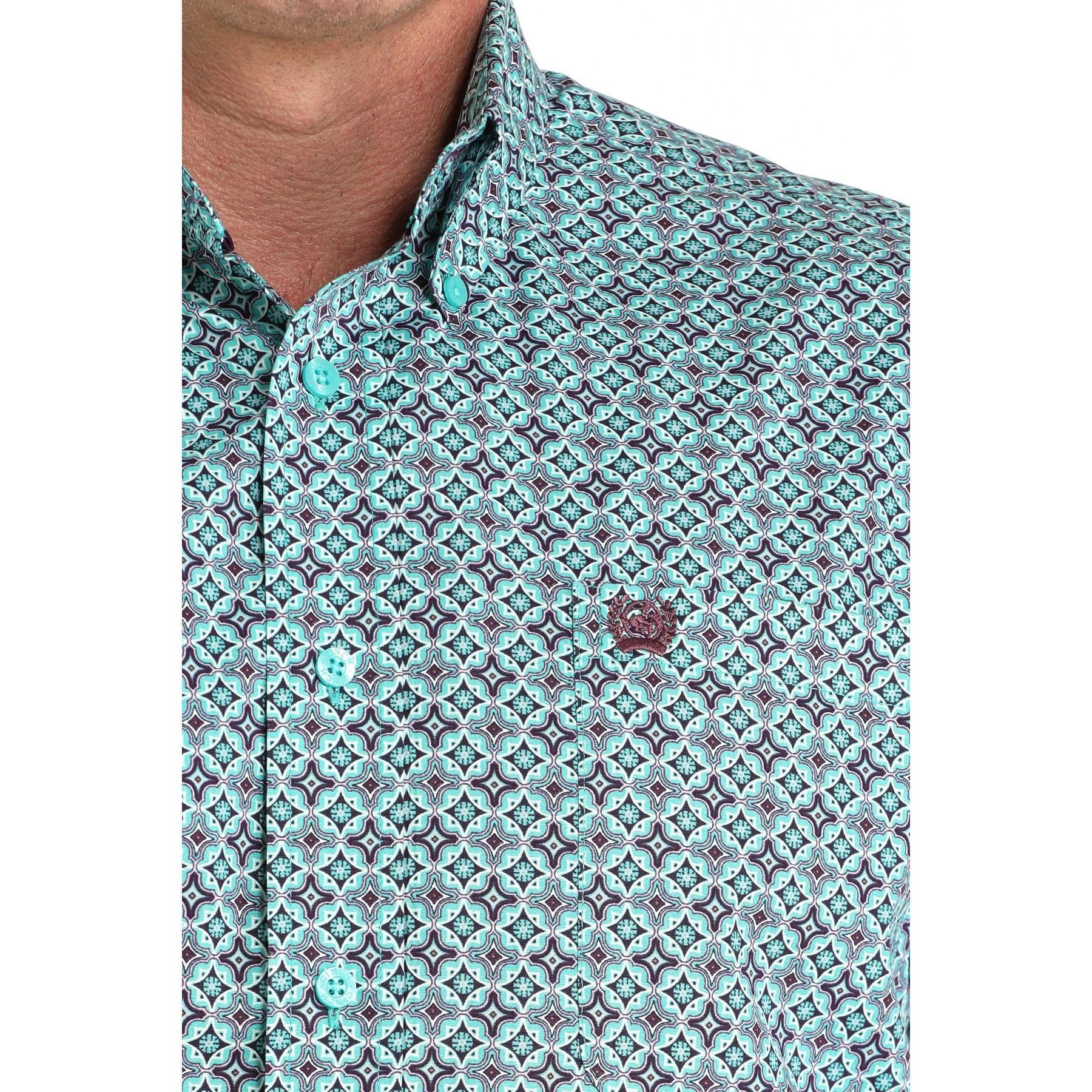 Men's Cinch Turquoise Tile Print Button Down Shirt MTW1105971 - Image 3