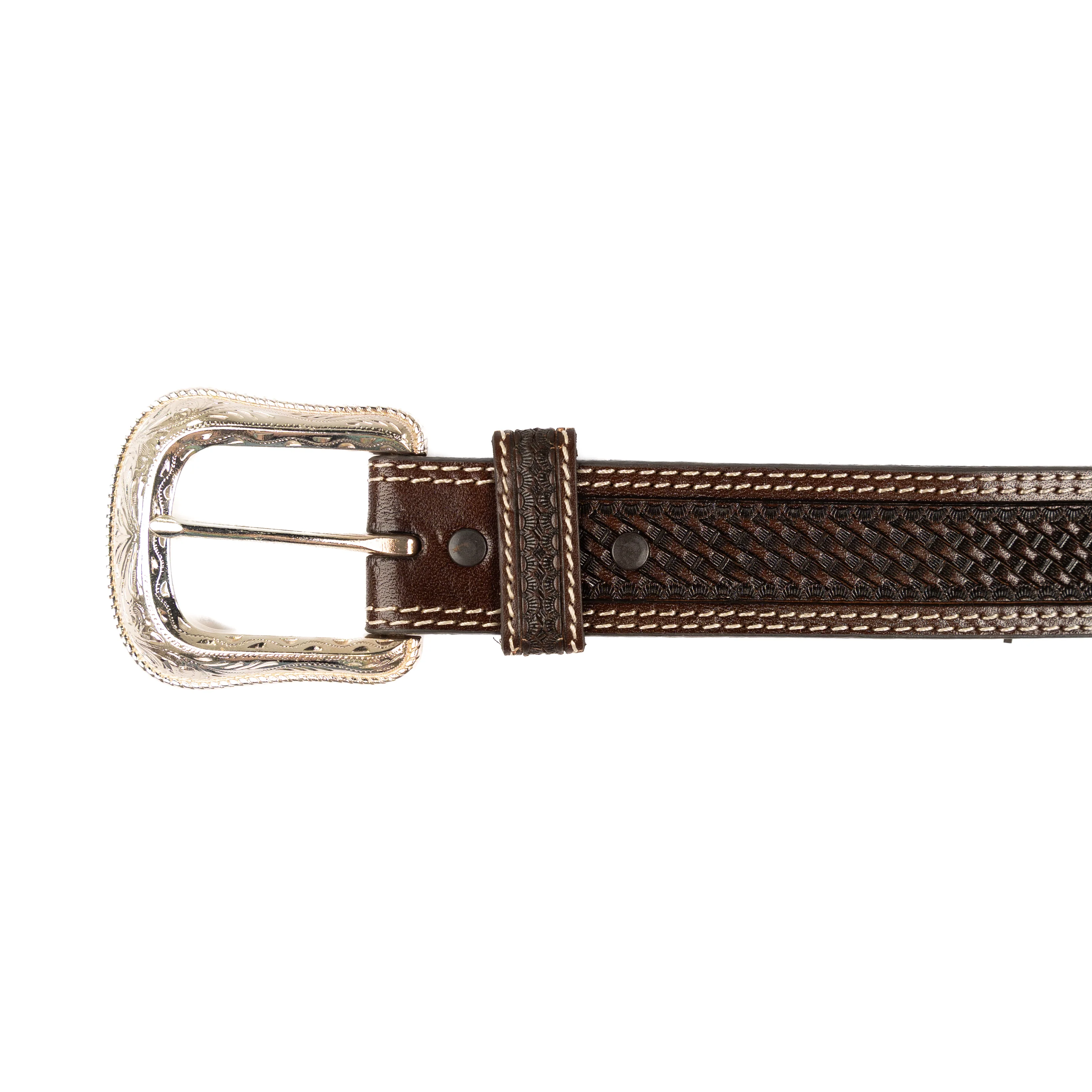 Men's Cowboy Chrome Basket Weave Brown Leather Belt 1005