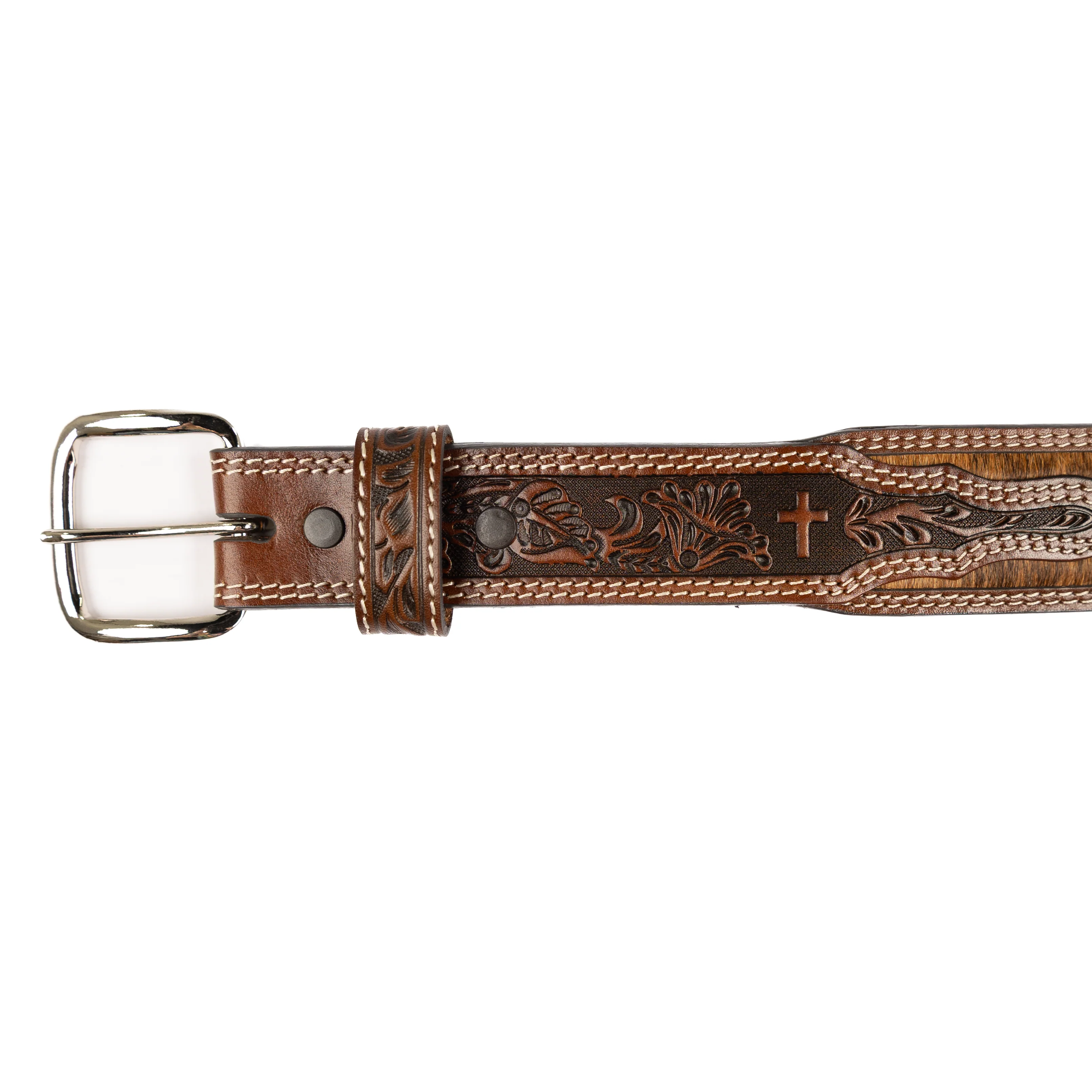 Men's Cowboy Chrome Brown Belt with Cowhide 2735 - Image 2