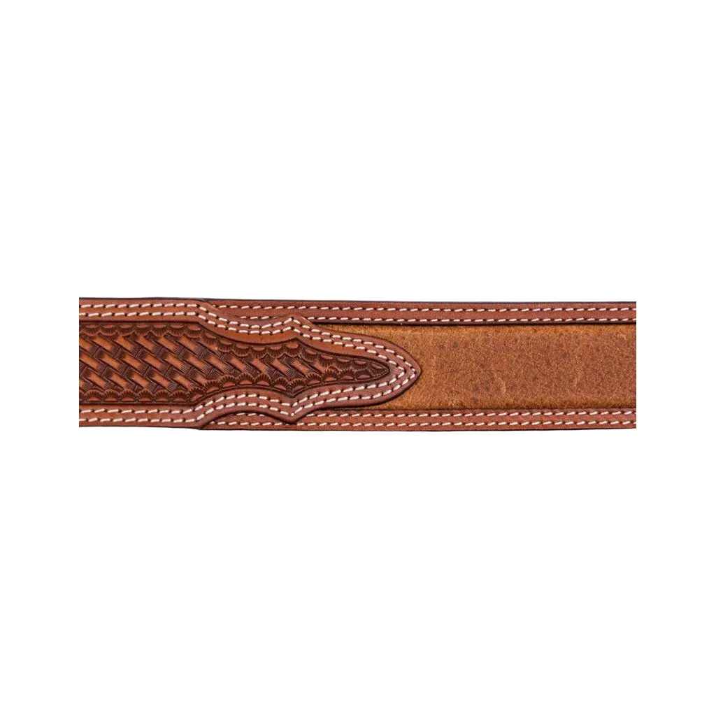 Men's Cowboy Chrome Brown Double Stitched Border Belt and Window Inlay 2778 - Image 3