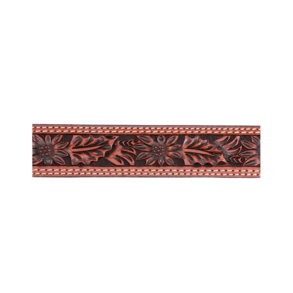 Men's Cowboy Chrome Cognac Belt with Floral Tooling 1136 - Image 3