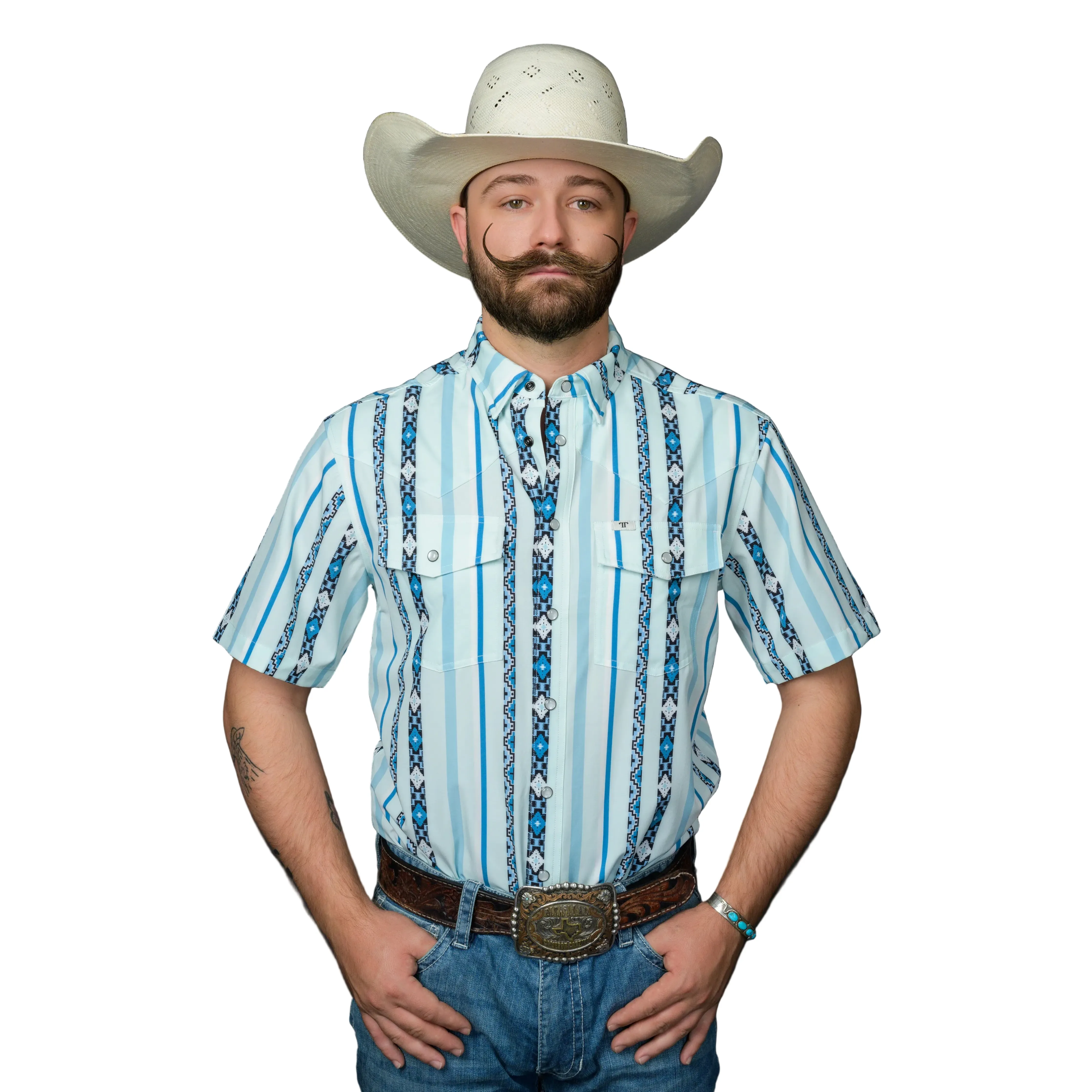 Men's Ferrell Short Sleeve "The Post" In Blue Snap Shirt FPS1026032 - Image 3