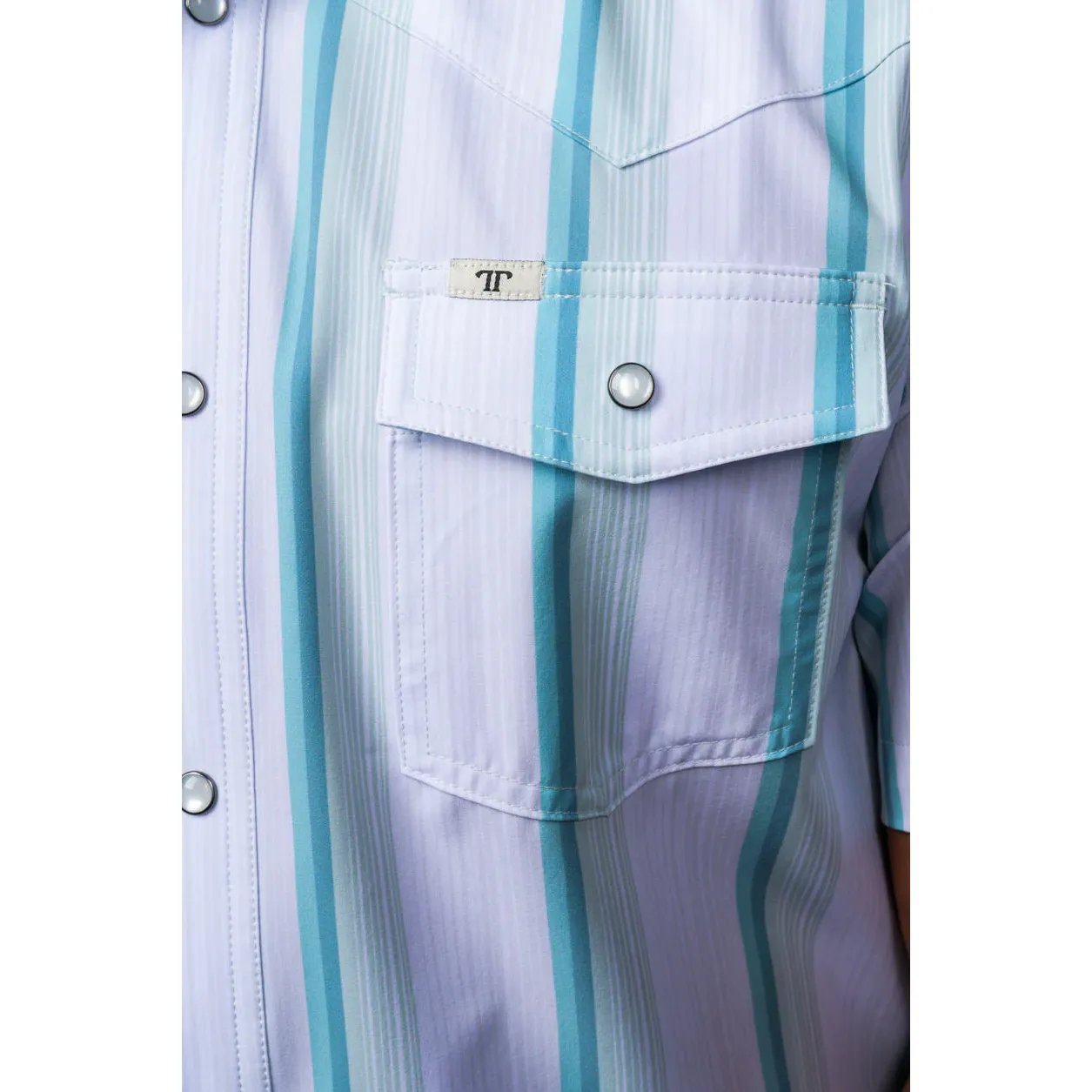 Men's Ferrell Short Sleeve The Tristan in Gray/Green Striped Pearl Snap Shirt FPS1026116 - Image 4