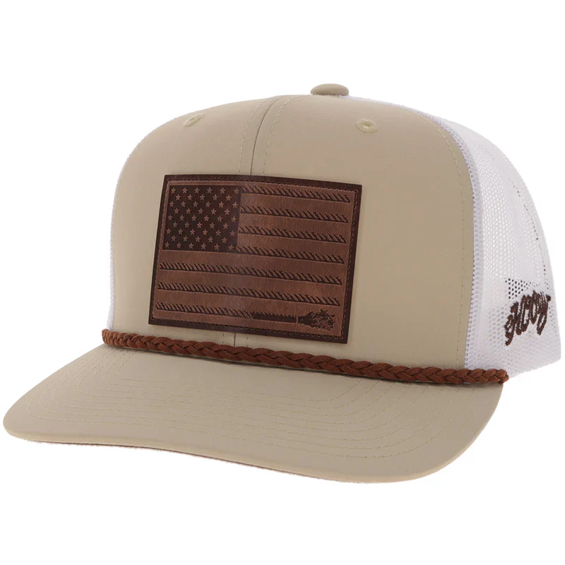 Men's Hooey Tan and White "Liberty Roper" with Leather Patch Cap 2610T-TNWH - Image 2