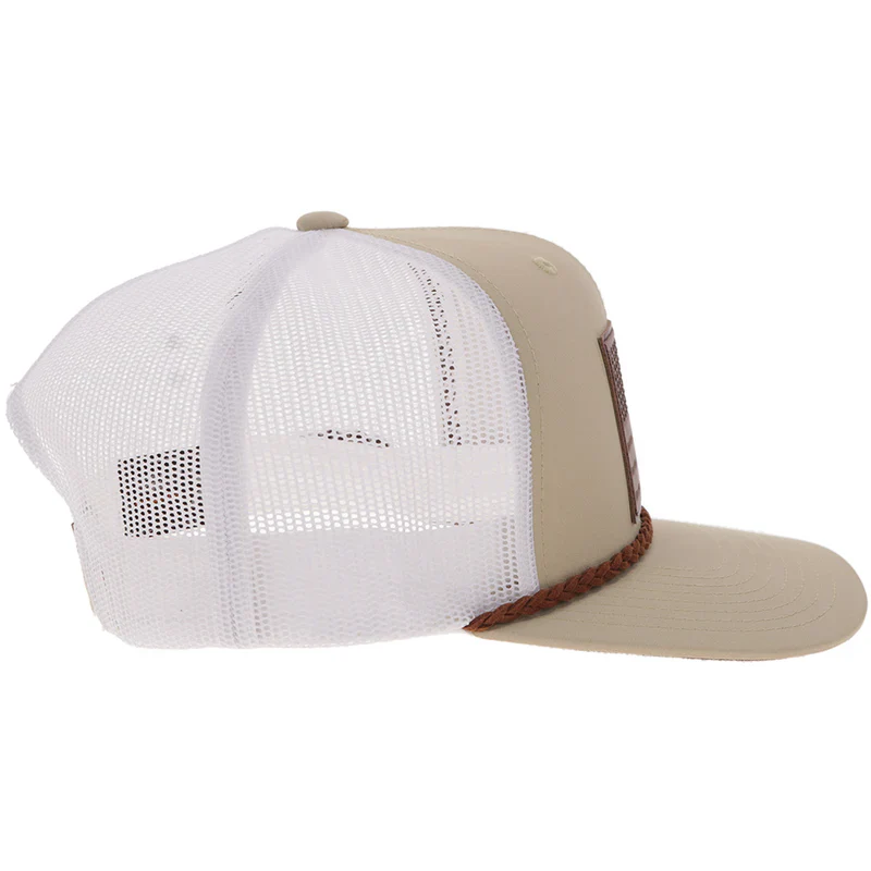 Men's Hooey Tan and White "Liberty Roper" with Leather Patch Cap 2610T-TNWH - Image 4