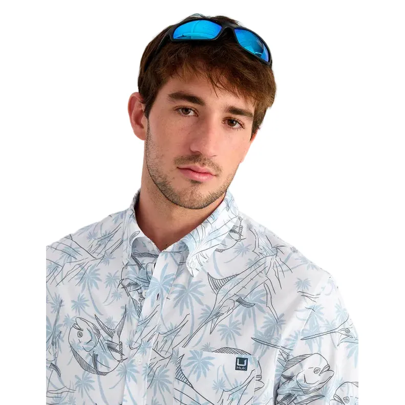 Men's Huk Blue Shadow Palm Slam KC Kona Button-Down H1500192-418 - Image 5