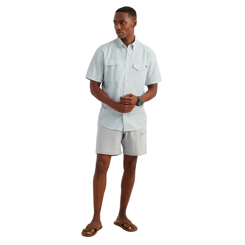 Men's Huk Heron Blue Mini Check Tide Point Short Sleeve Button-Down H1500220-395 - Image 4