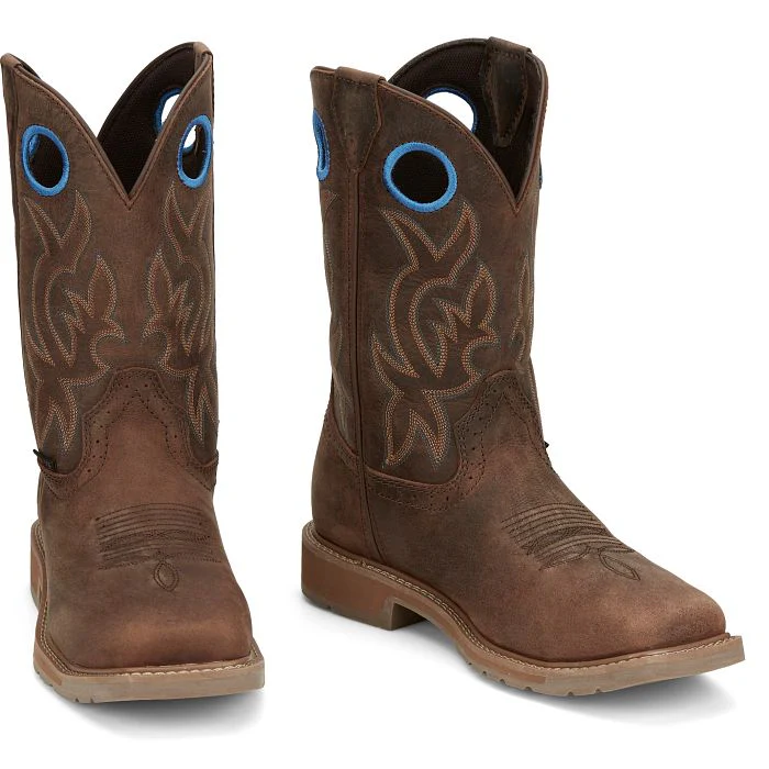 Men's Justin All Around Brown Waterproof Square Steel Toe Boots SE3115 - Image 2