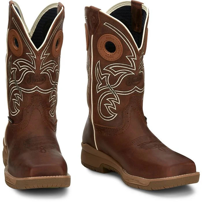 Men's Justin Nitread Brown Waterproof Square Nano Toe Boots CR3201 - Image 2