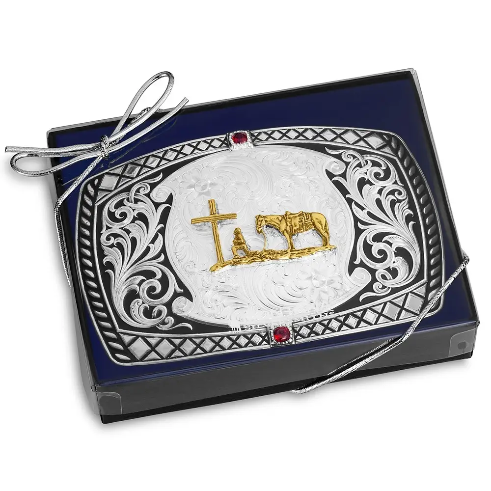 Men's Montana Silversmiths Midnight Range Buckle with Praying Cowboy 58410-731M - Image 3