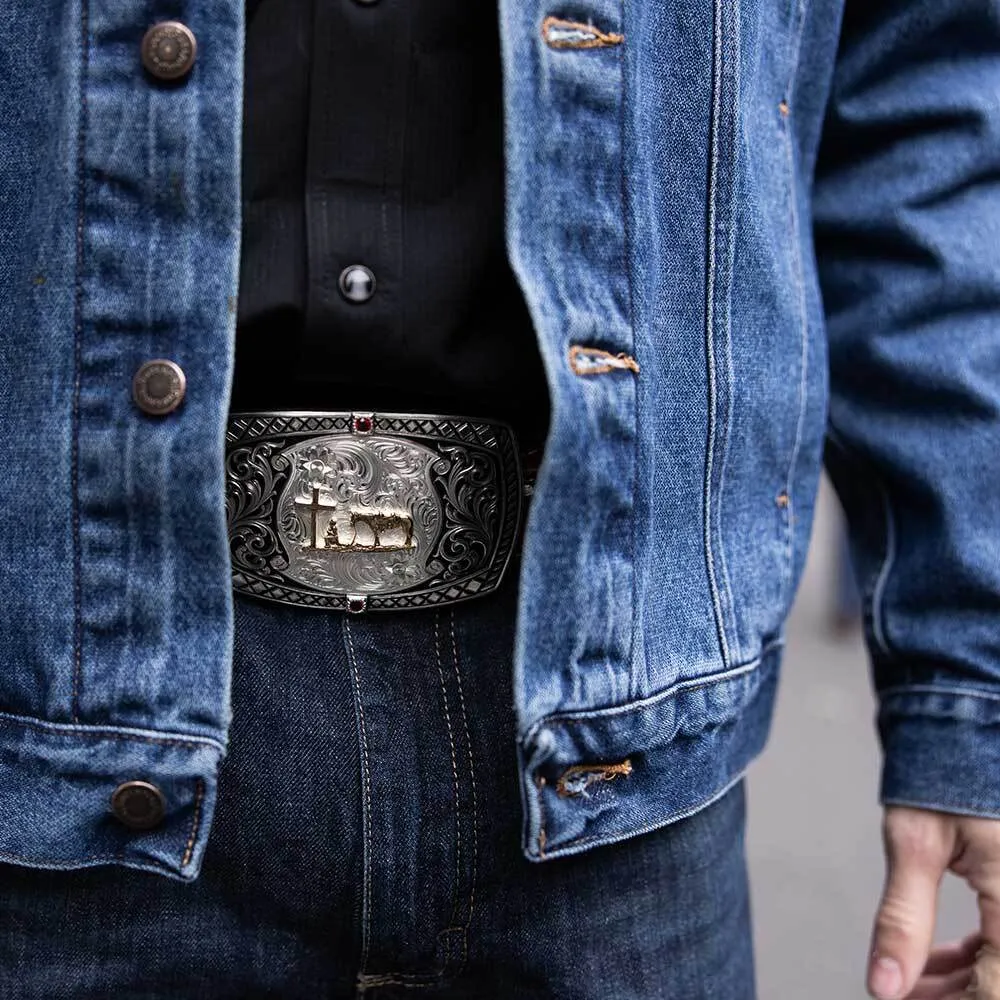 Men's Montana Silversmiths Midnight Range Buckle with Praying Cowboy 58410-731M - Image 4